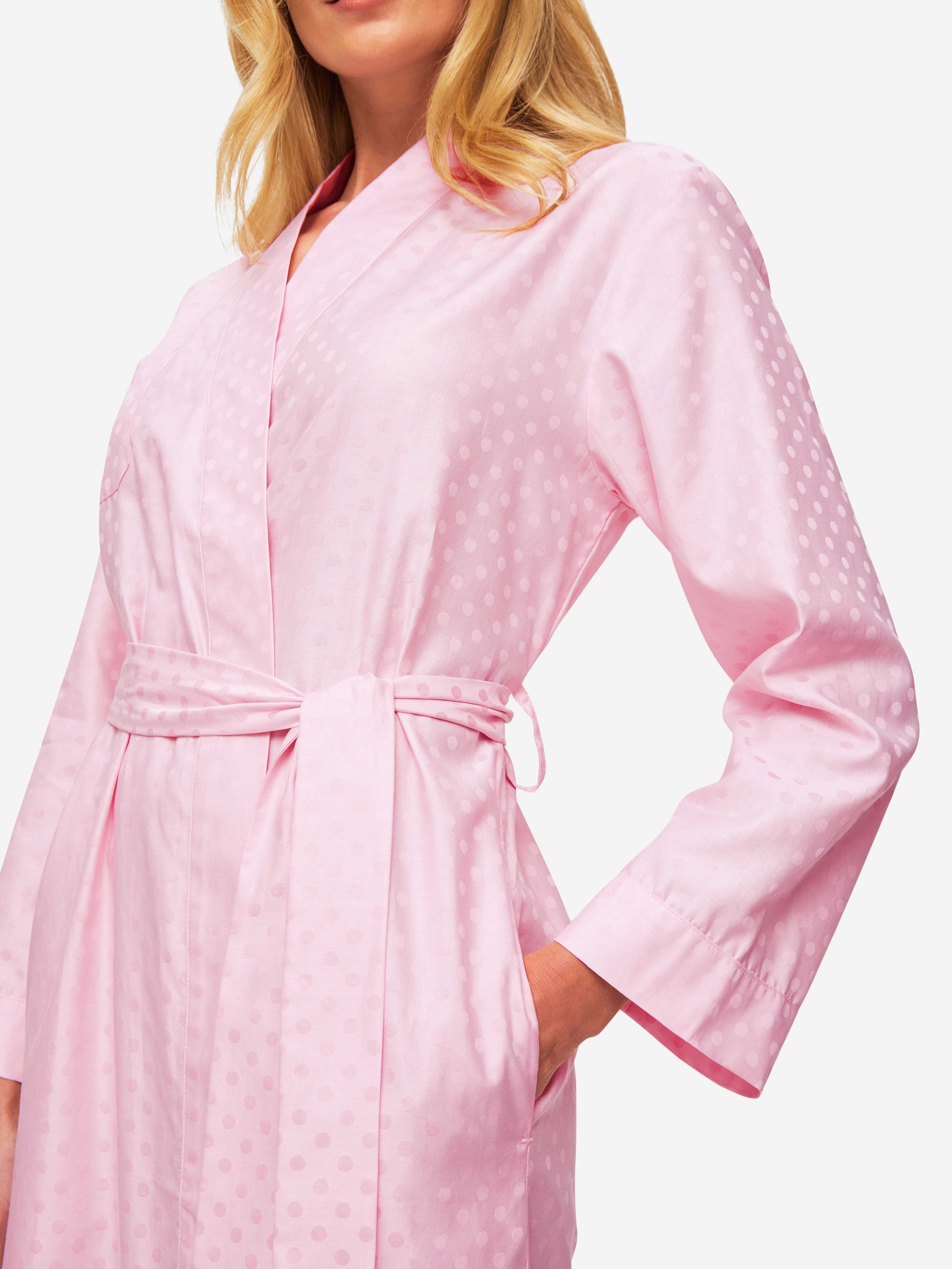 Women's Long Dressing Gown Kate 7 Cotton Jacquard Pink