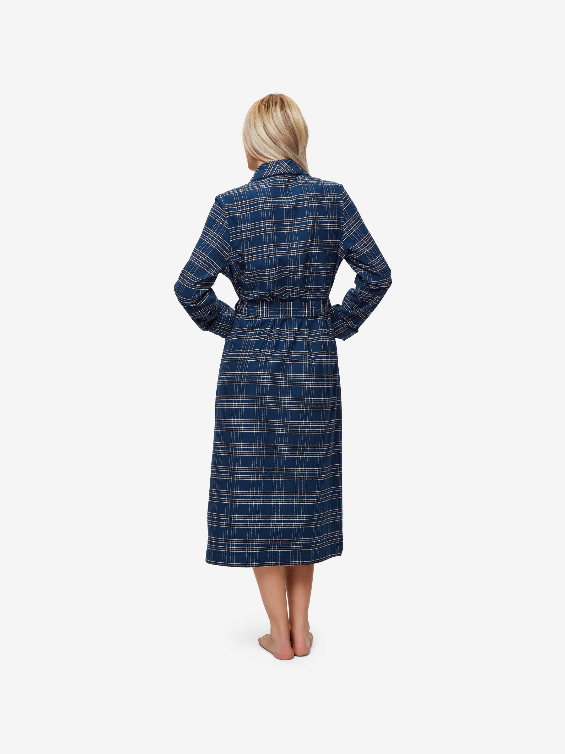 Women's Long Dressing Gown Kelburn 30 Brushed Cotton Navy