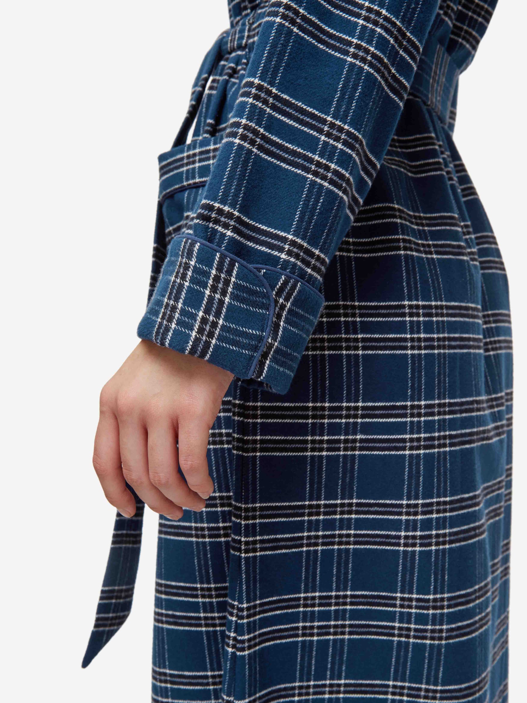 Women's Long Dressing Gown Kelburn 30 Brushed Cotton Navy