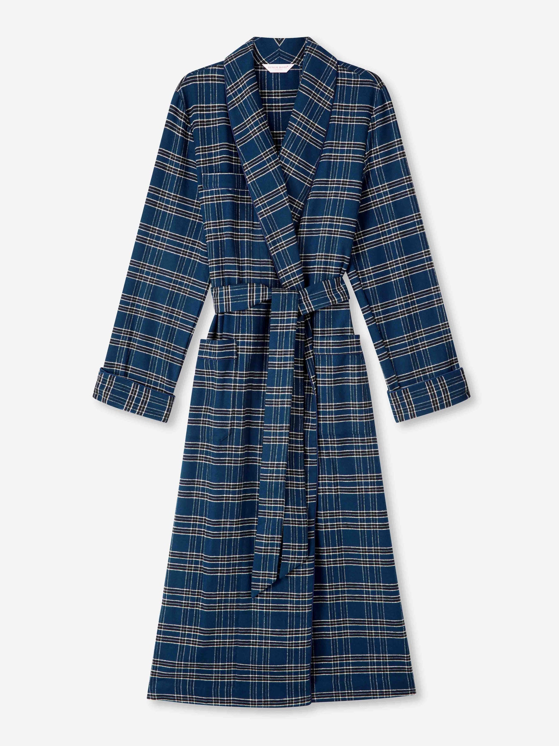 Women's Long Dressing Gown Kelburn 30 Brushed Cotton Navy