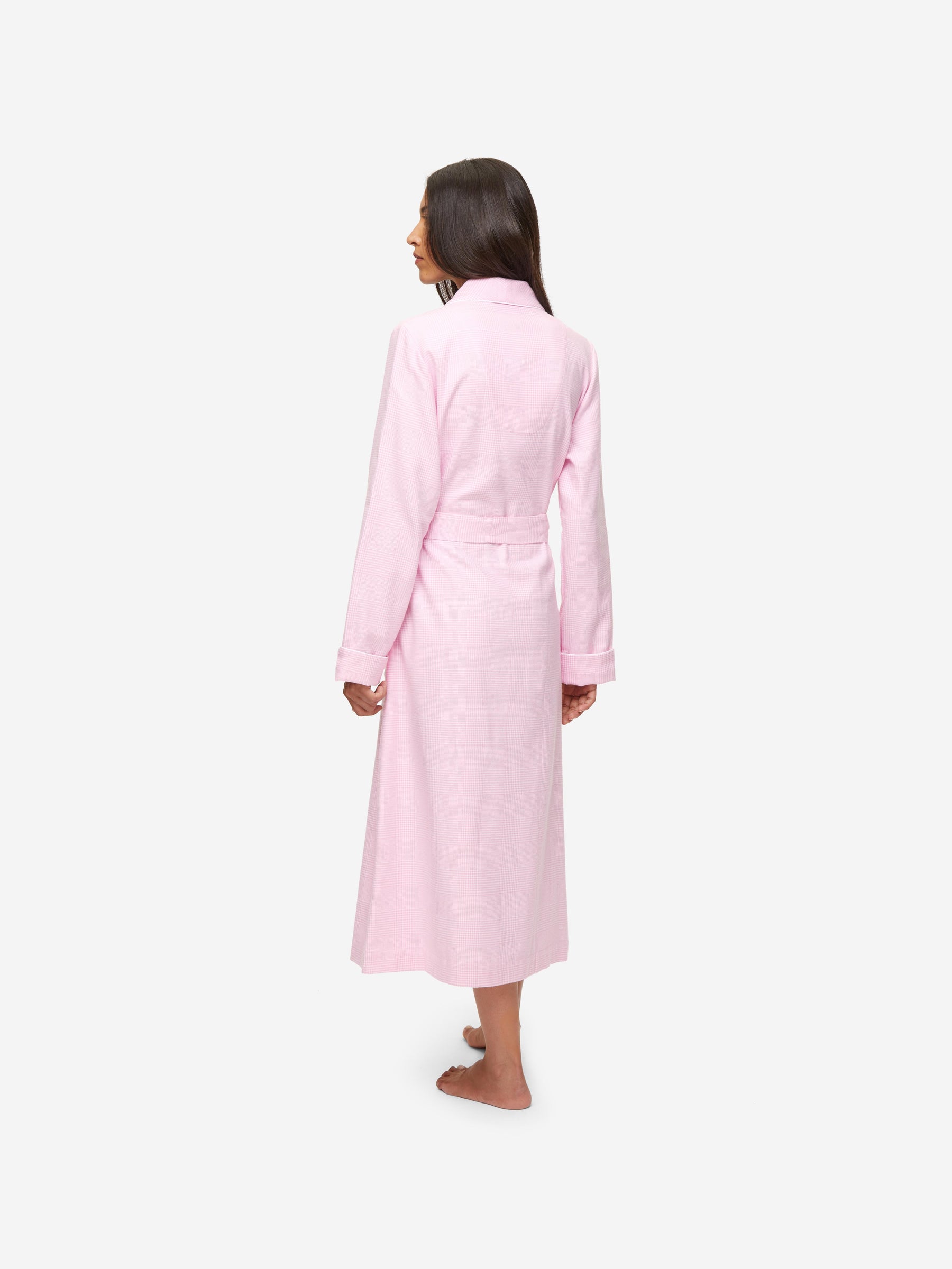 Women's Long Dressing Gown Kelburn 32 Brushed Cotton Pink