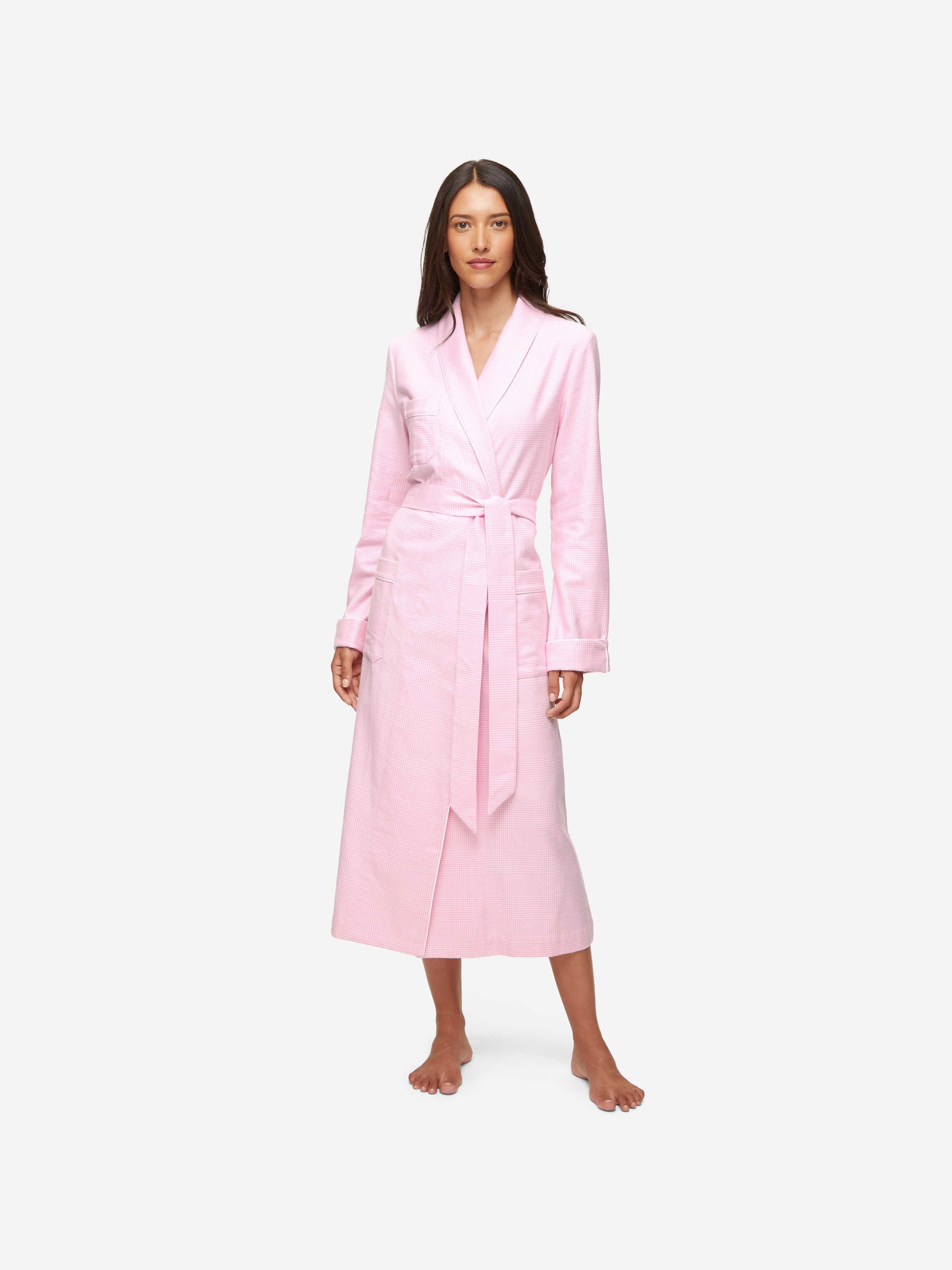 Women's Long Dressing Gown Kelburn 32 Brushed Cotton Pink