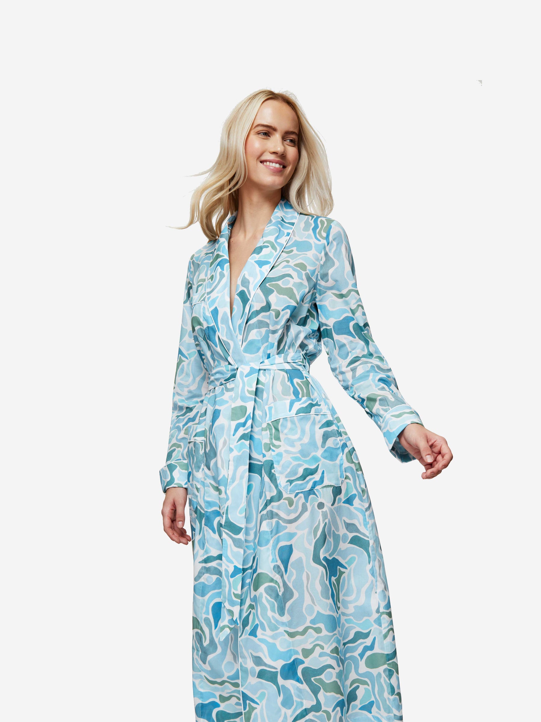 Women's Long Dressing Gown Ledbury 61 Cotton Batiste Green