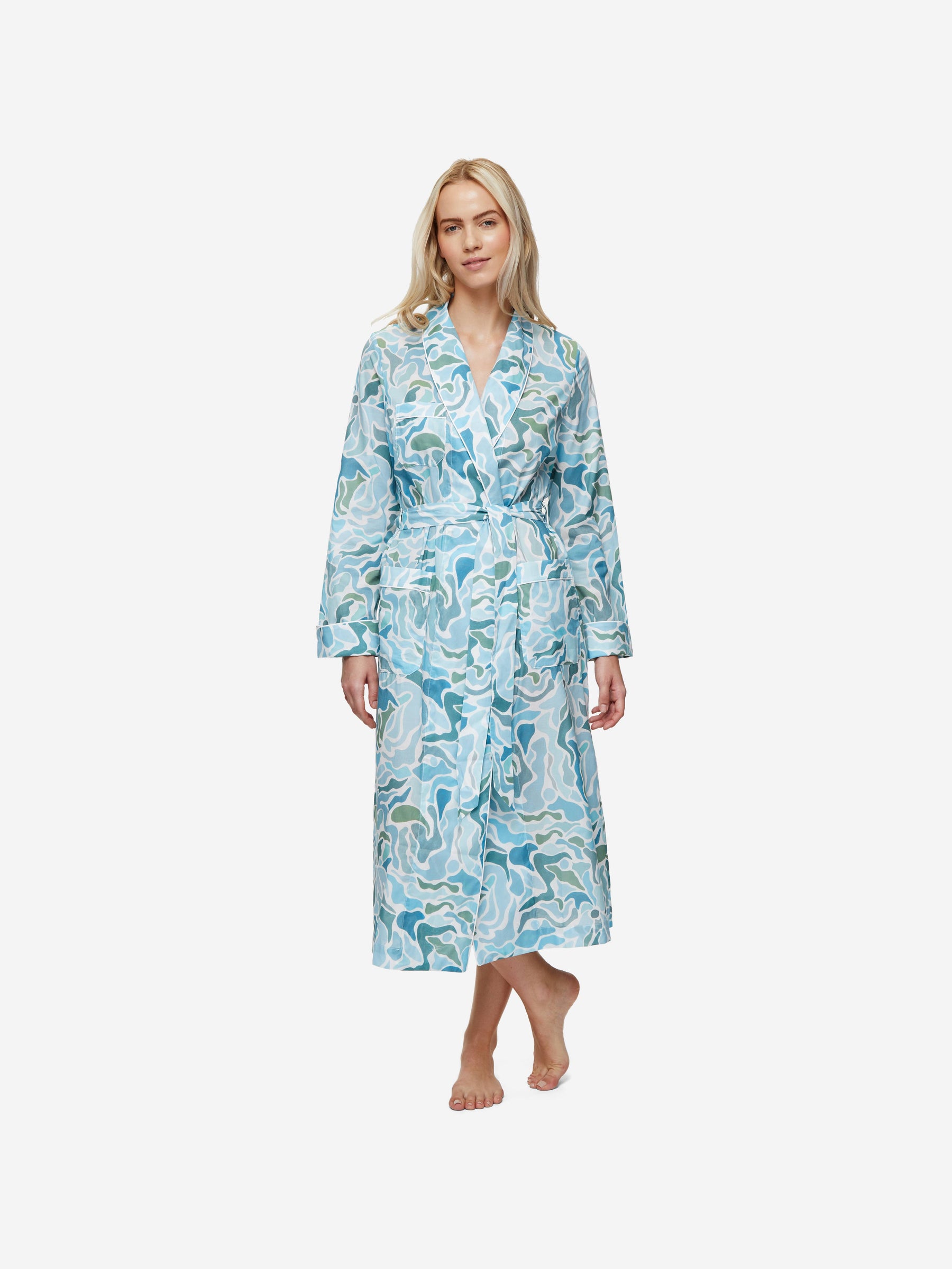 Women's Long Dressing Gown Ledbury 61 Cotton Batiste Green