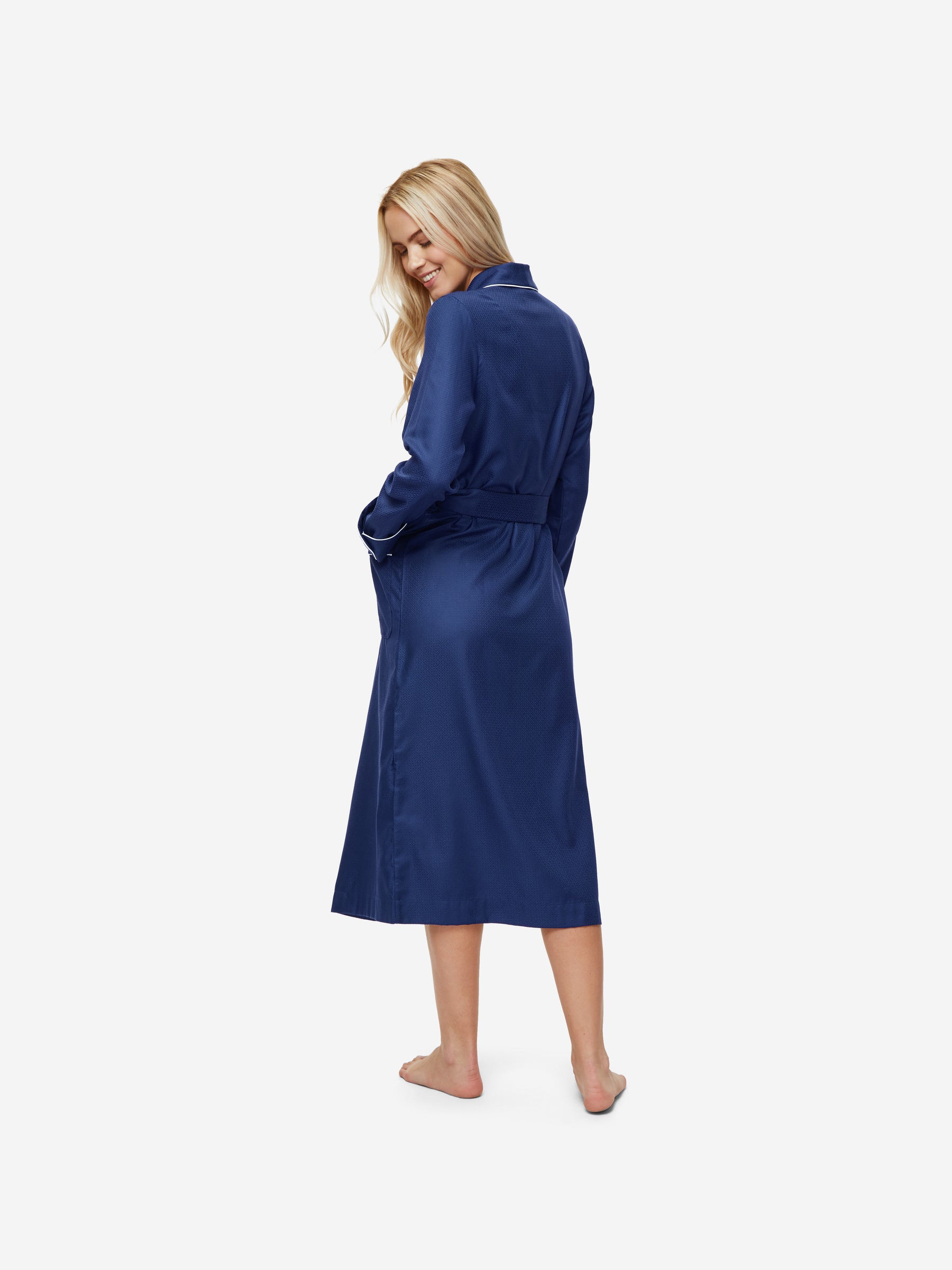 Women's Long Dressing Gown Lombard 6 Cotton Jacquard Navy