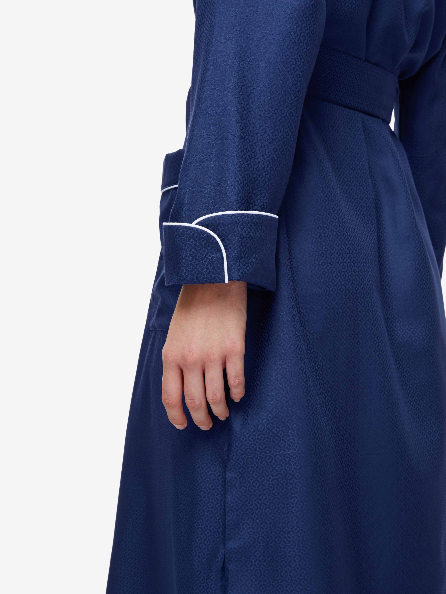 Women's Long Dressing Gown Lombard 6 Cotton Jacquard Navy