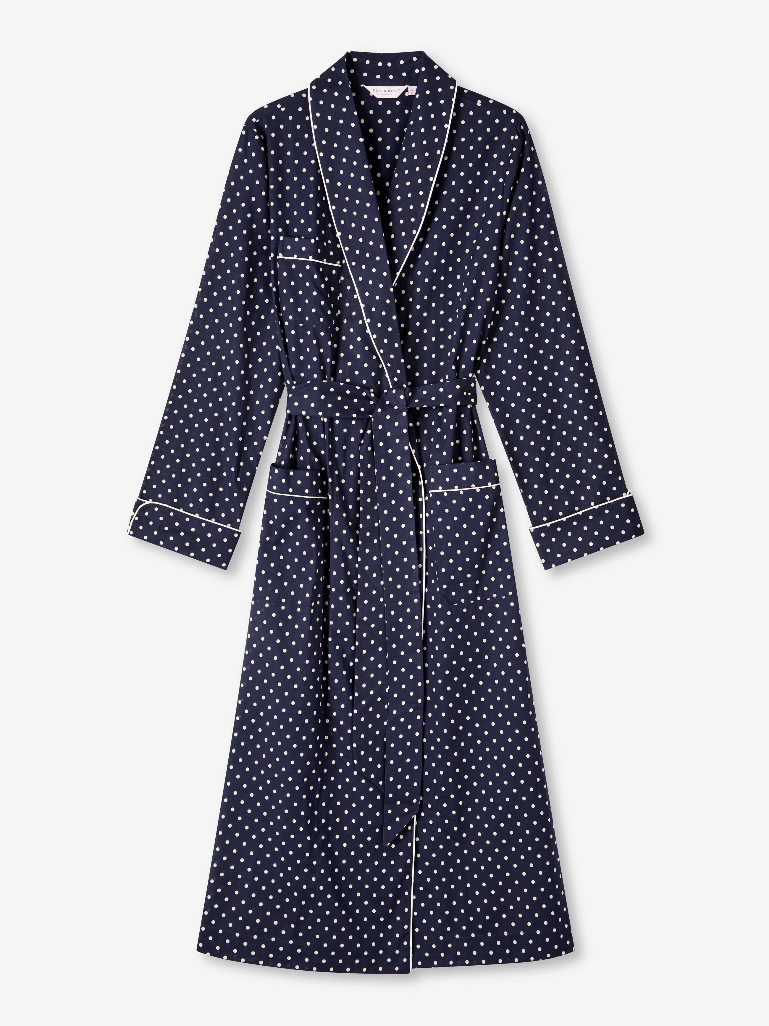 Women's Long Dressing Gown Plaza 60 Cotton Batiste Navy