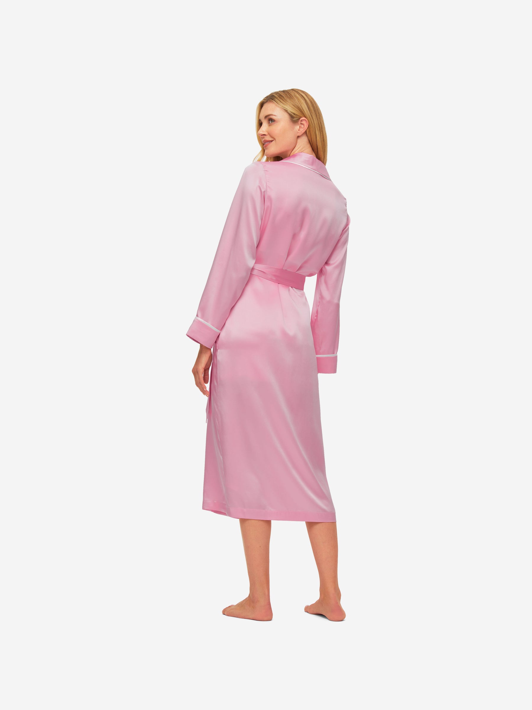 Women's Long Dressing Gown Bailey 2 Silk Satin Pink