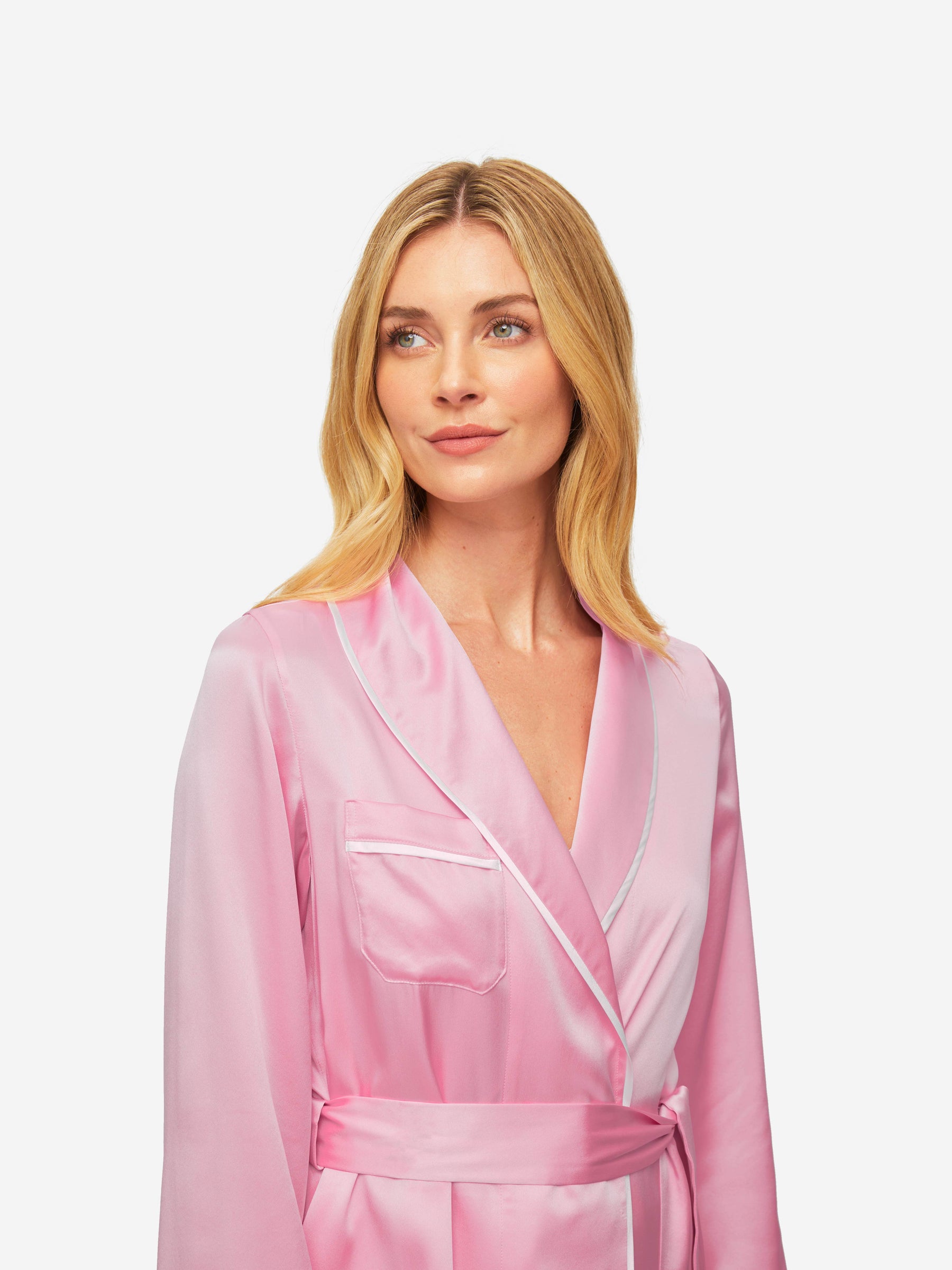 Women's Long Dressing Gown Bailey 2 Silk Satin Pink