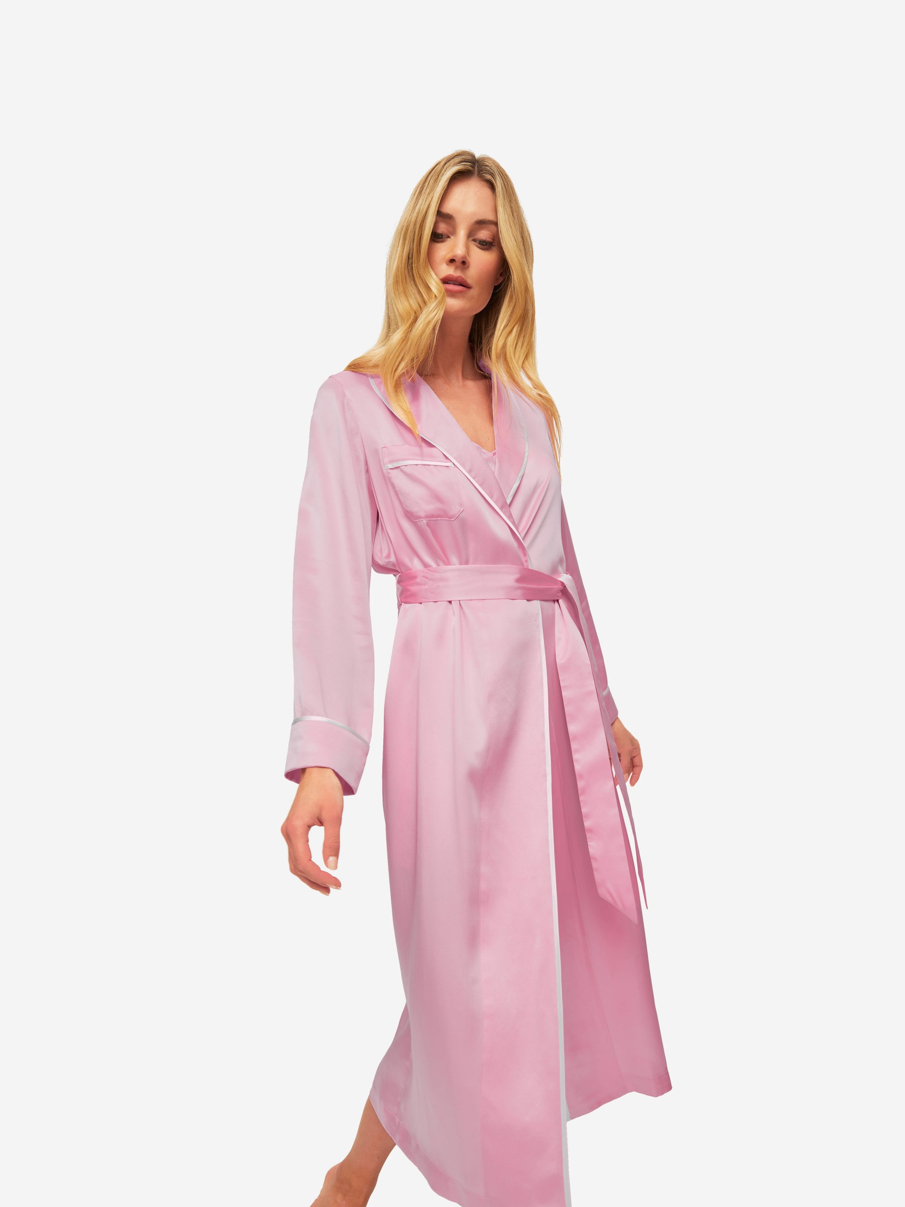 Women's Long Dressing Gown Bailey 2 Silk Satin Pink