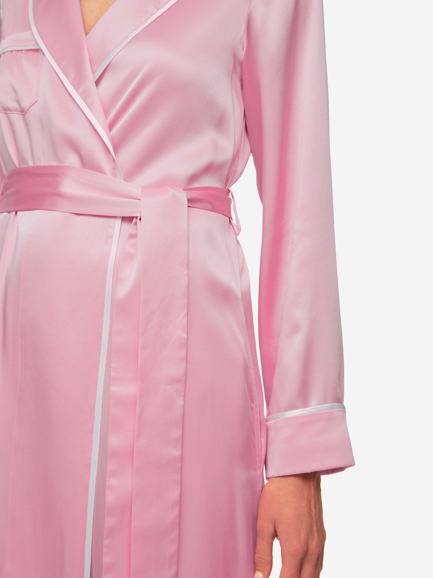 Women's Long Dressing Gown Bailey 2 Silk Satin Pink
