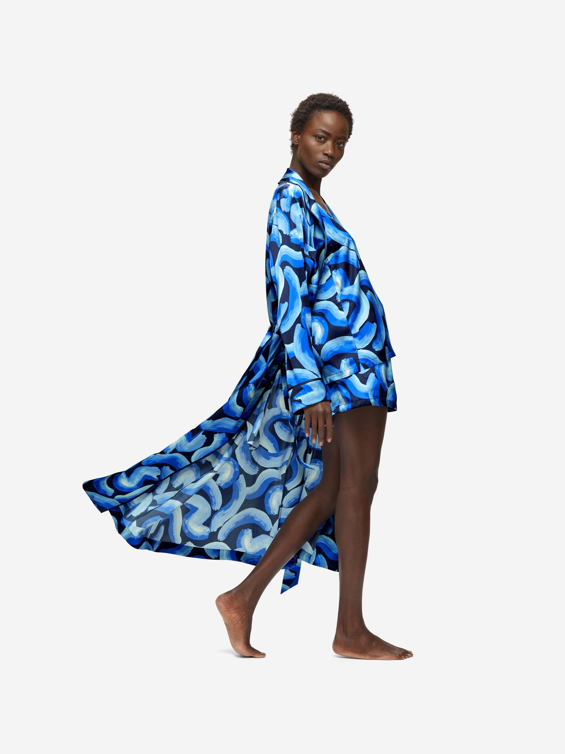 Women's Long Dressing Gown Brindisi 82 Silk Satin Blue