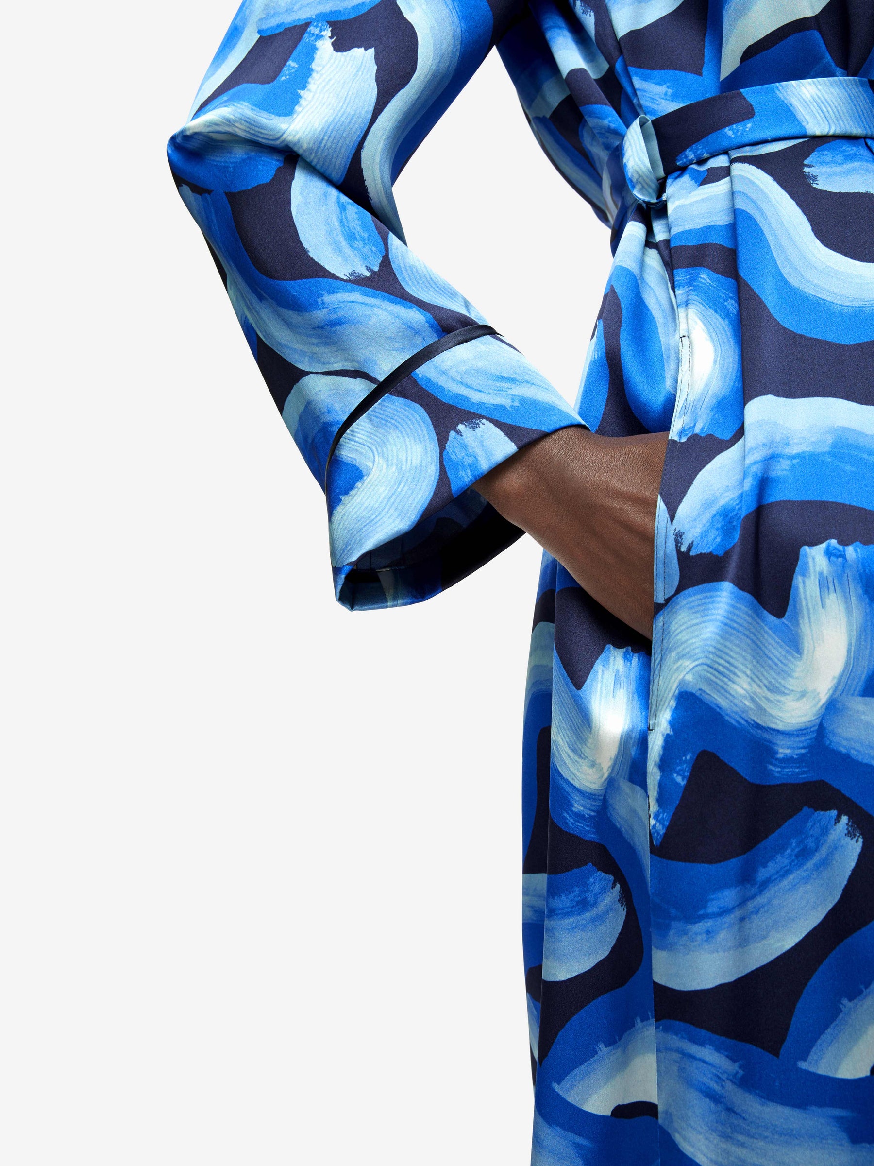 Women's Long Dressing Gown Brindisi 82 Silk Satin Blue