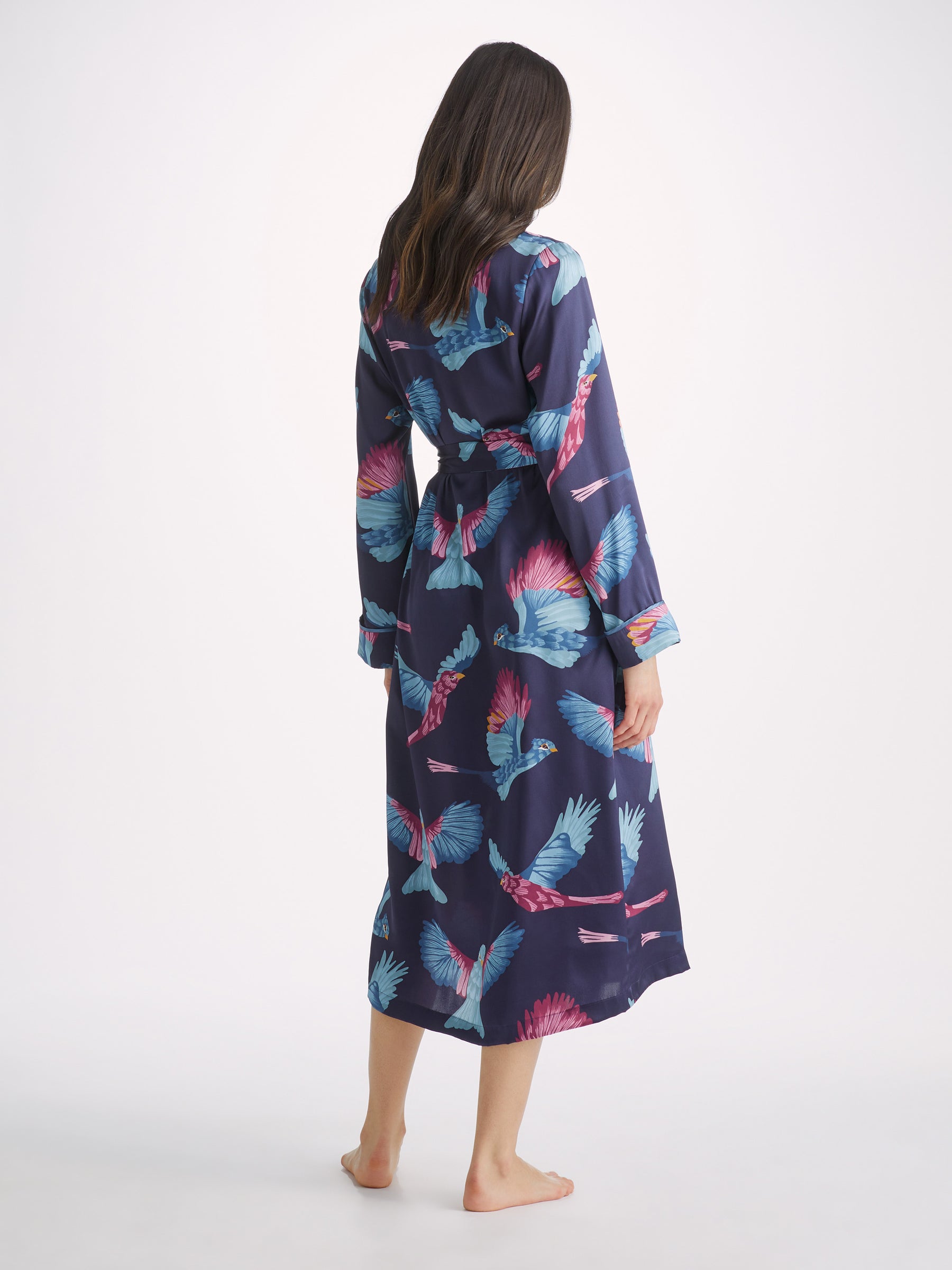 Women's Long Dressing Gown Brindisi 95 Silk Satin Navy