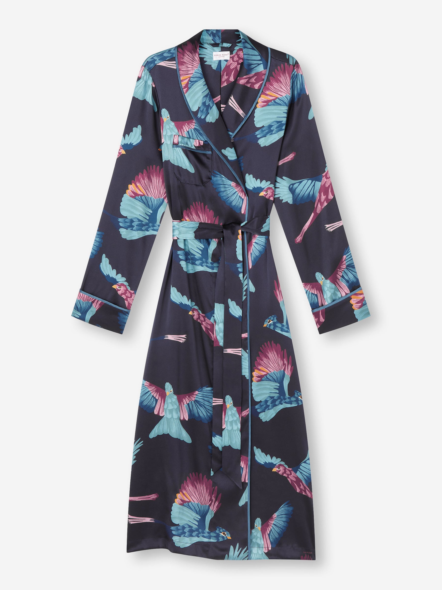 Women's Long Dressing Gown Brindisi 95 Silk Satin Navy