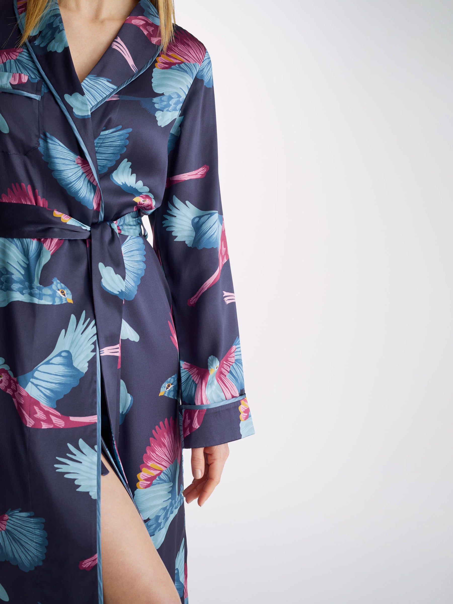 Women's Long Dressing Gown Brindisi 95 Silk Satin Navy