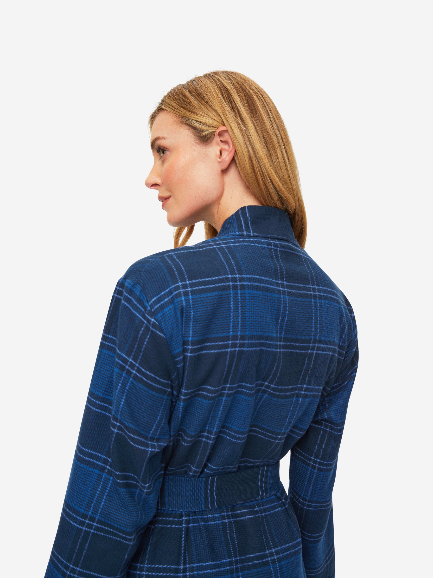 Women's Long Dressing Gown Kelburn 27 Brushed Cotton Navy