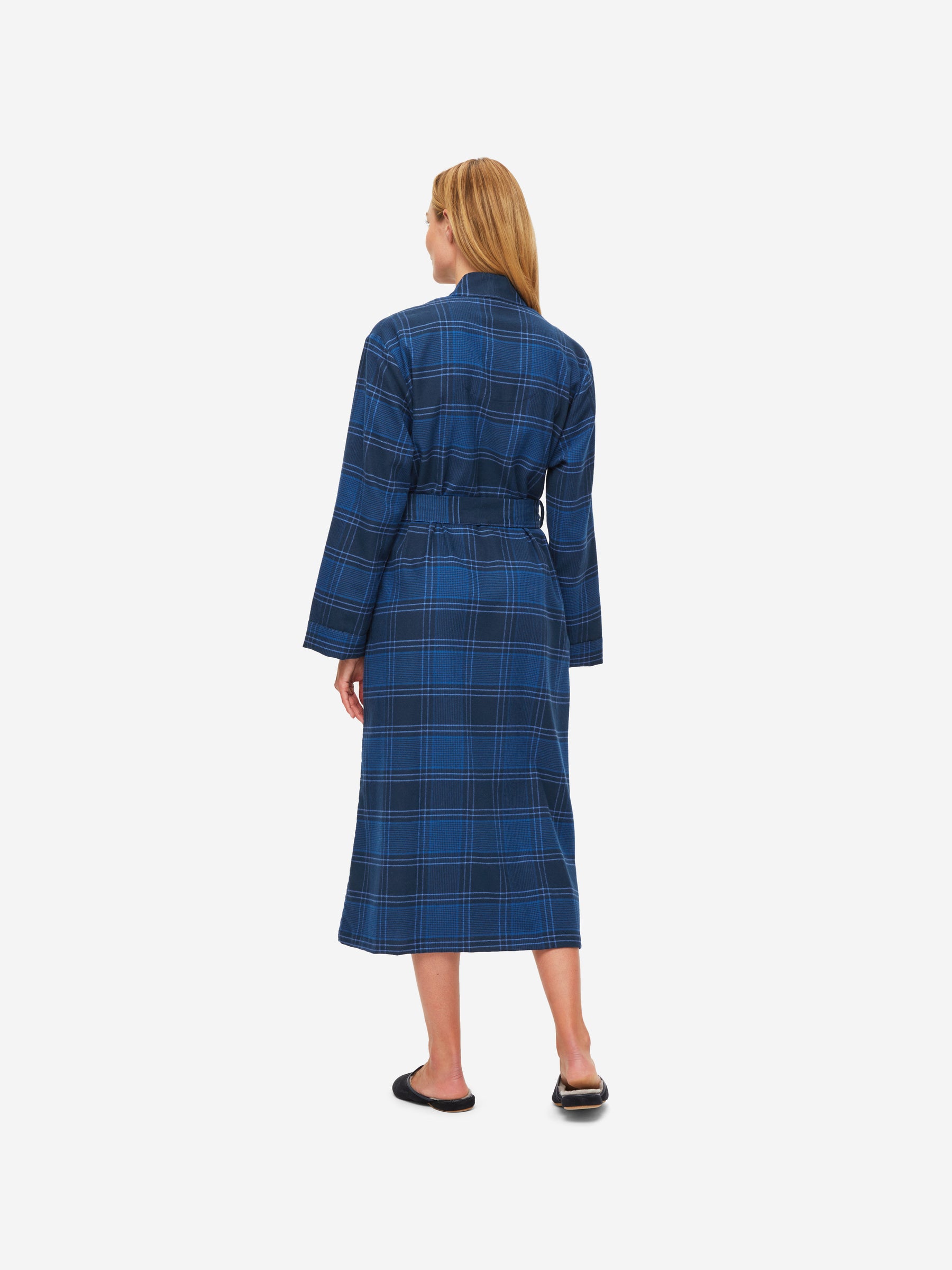 Women's Long Dressing Gown Kelburn 27 Brushed Cotton Navy