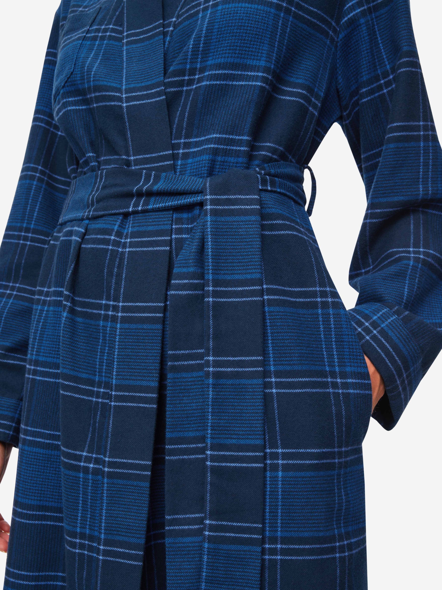Women's Long Dressing Gown Kelburn 27 Brushed Cotton Navy