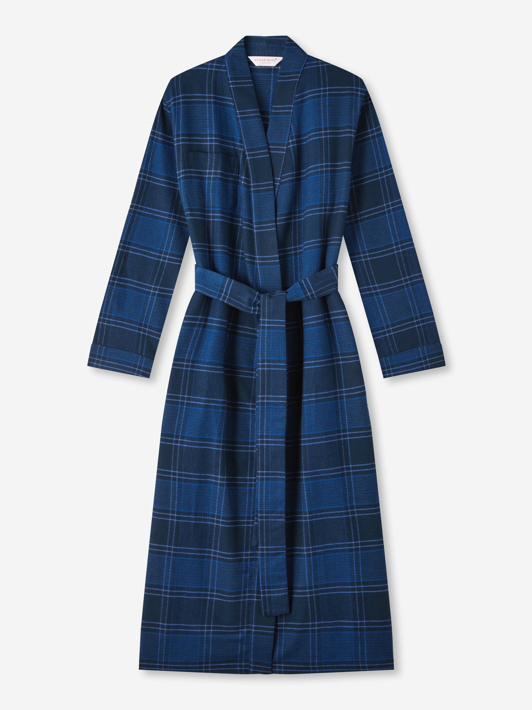 Women's Long Dressing Gown Kelburn 27 Brushed Cotton Navy