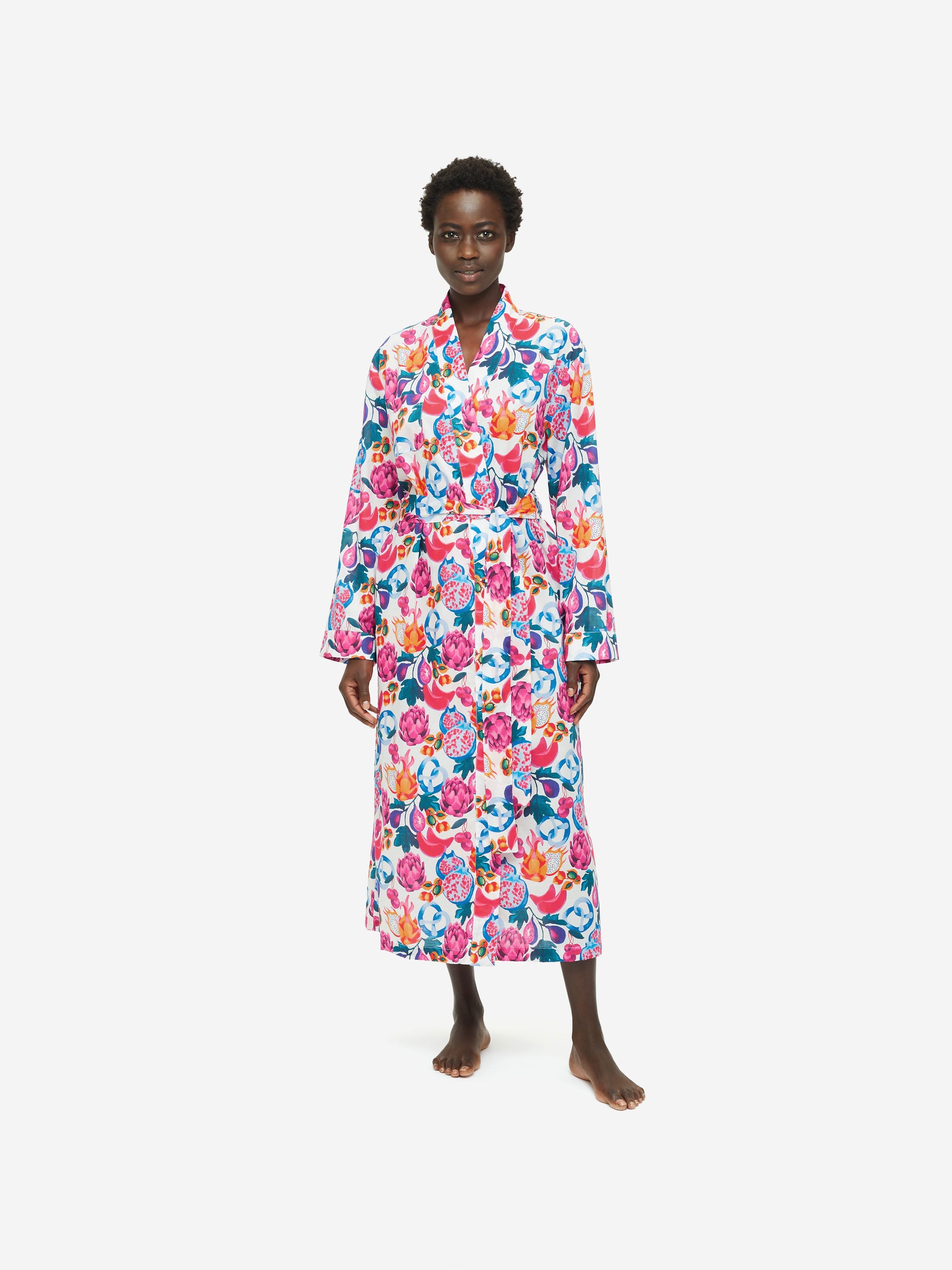 Women's Long Dressing Gown Ledbury 50 Cotton Batiste White