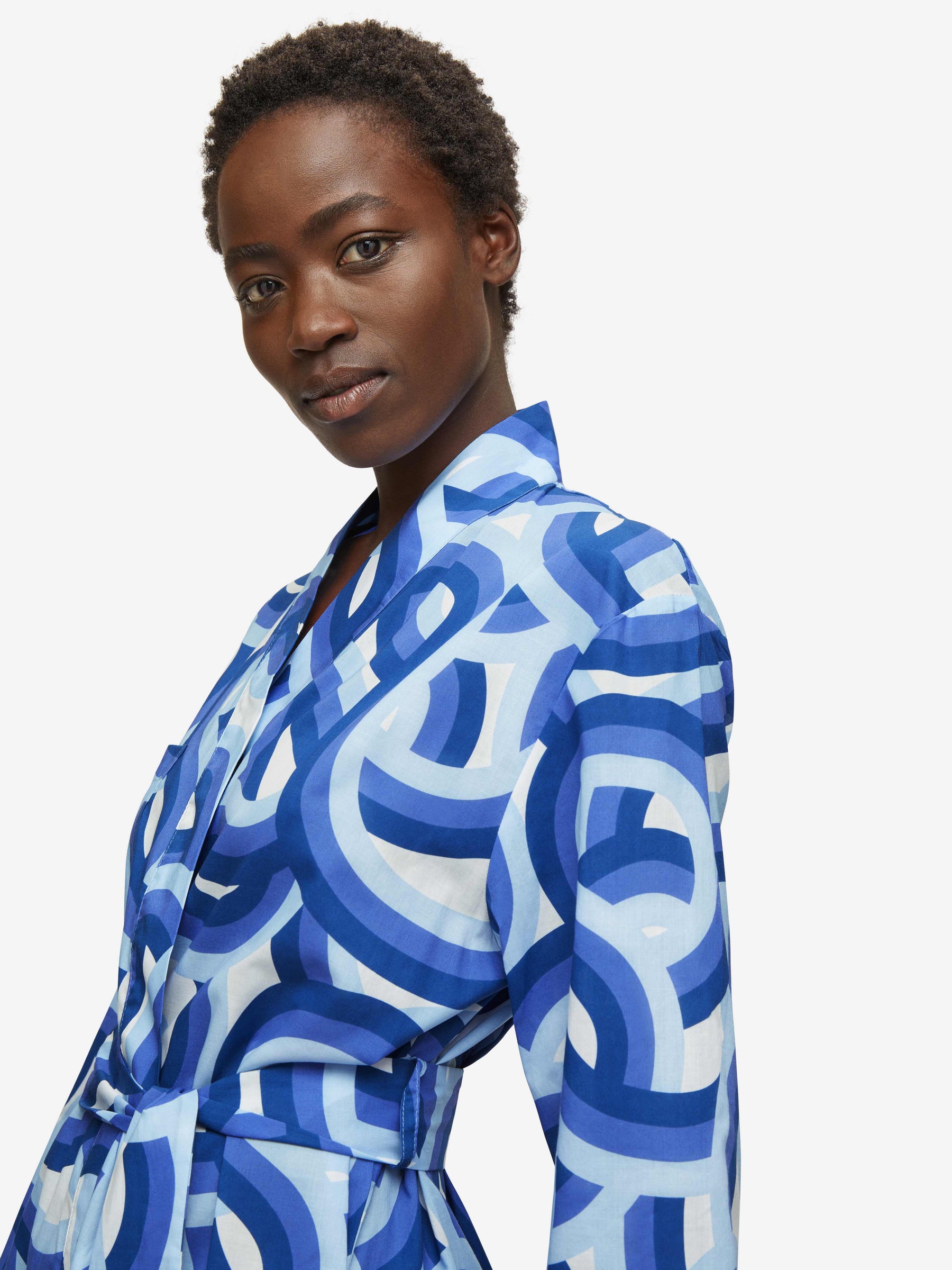 Women's Long Dressing Gown Ledbury 51 Cotton Batiste Blue