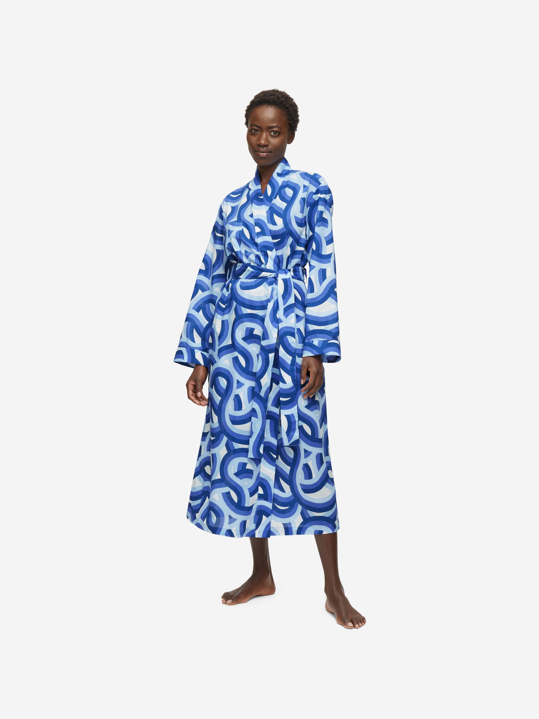 Women's Long Dressing Gown Ledbury 51 Cotton Batiste Blue
