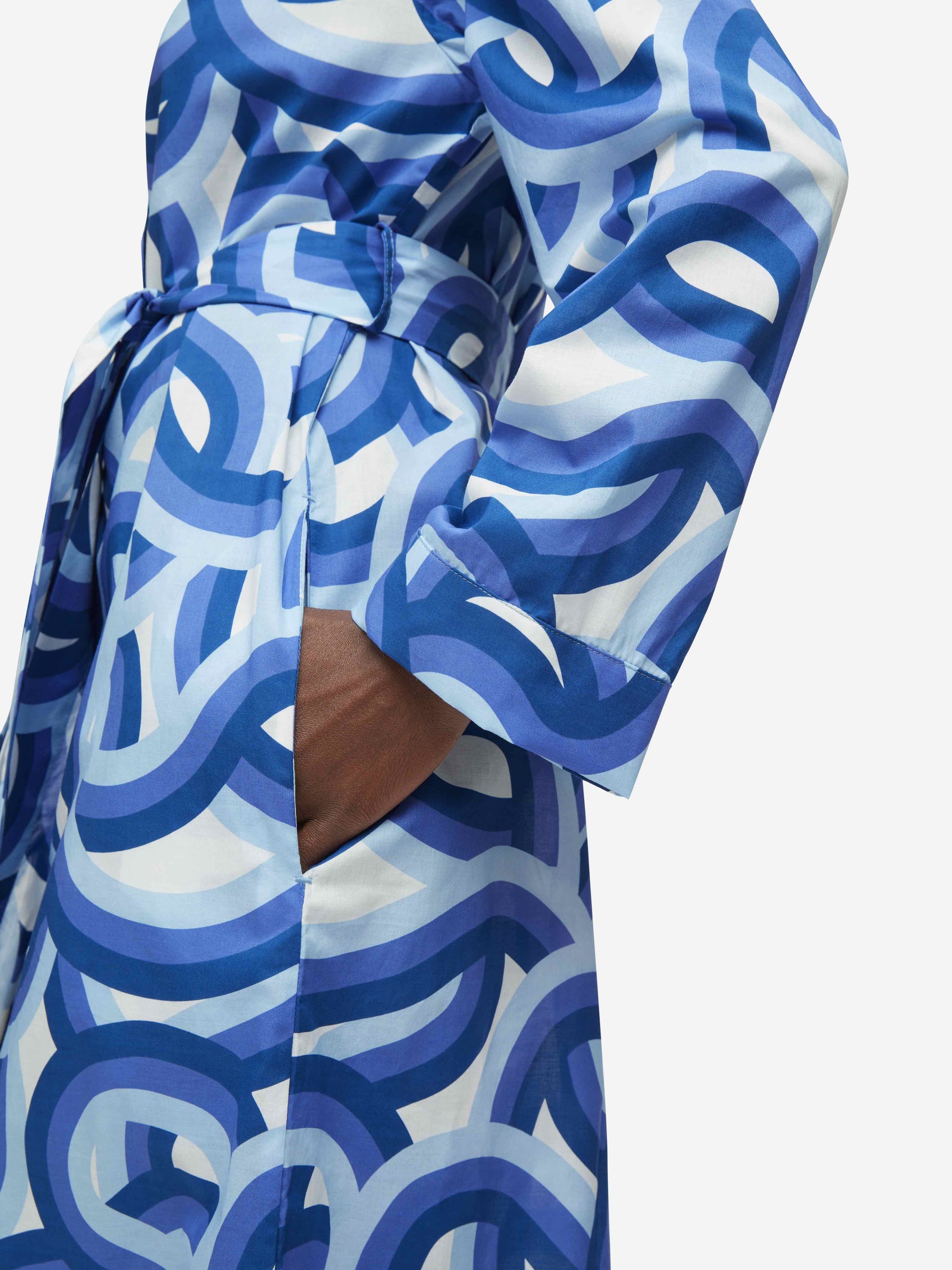 Women's Long Dressing Gown Ledbury 51 Cotton Batiste Blue