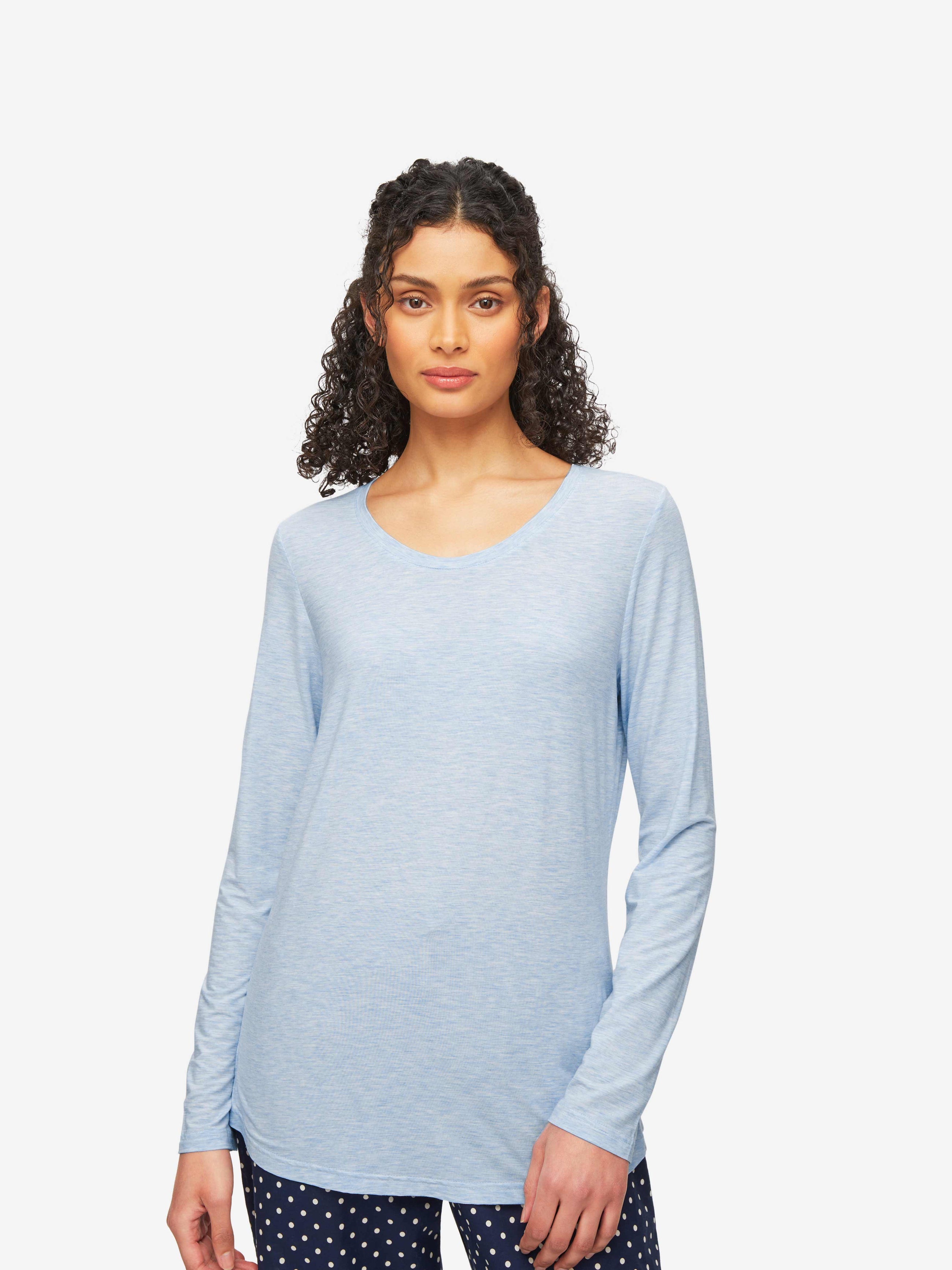 Women's Long Sleeve T-Shirt Ethan Micro Modal Stretch Light Blue Marl