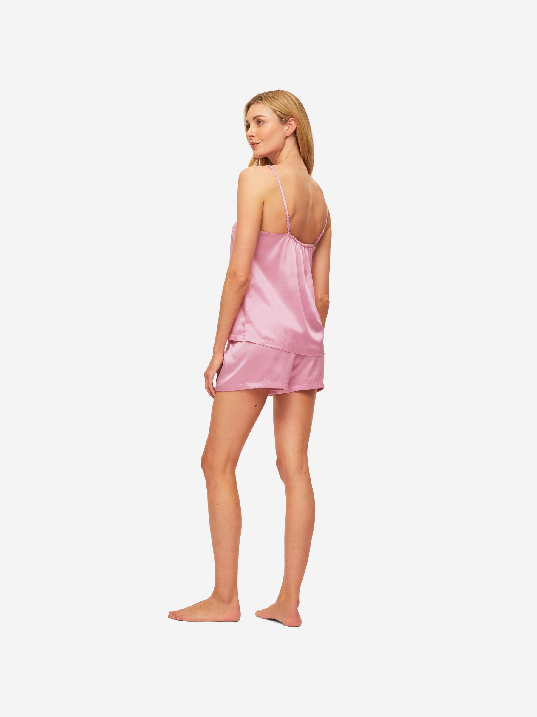 Women's Short Cami Pyjamas Bailey 2 Silk Satin Pink