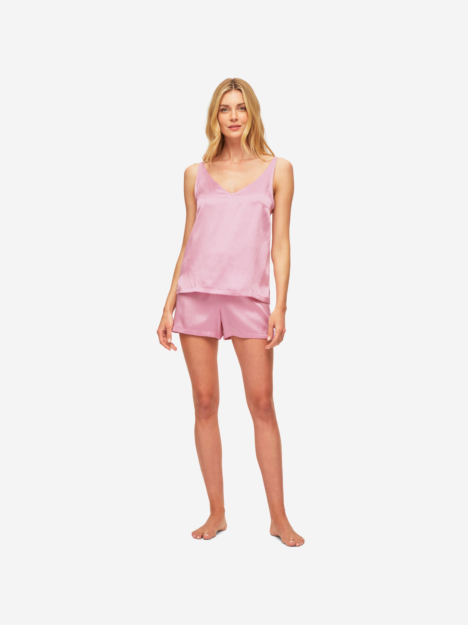 Women's Short Cami Pyjamas Bailey 2 Silk Satin Pink