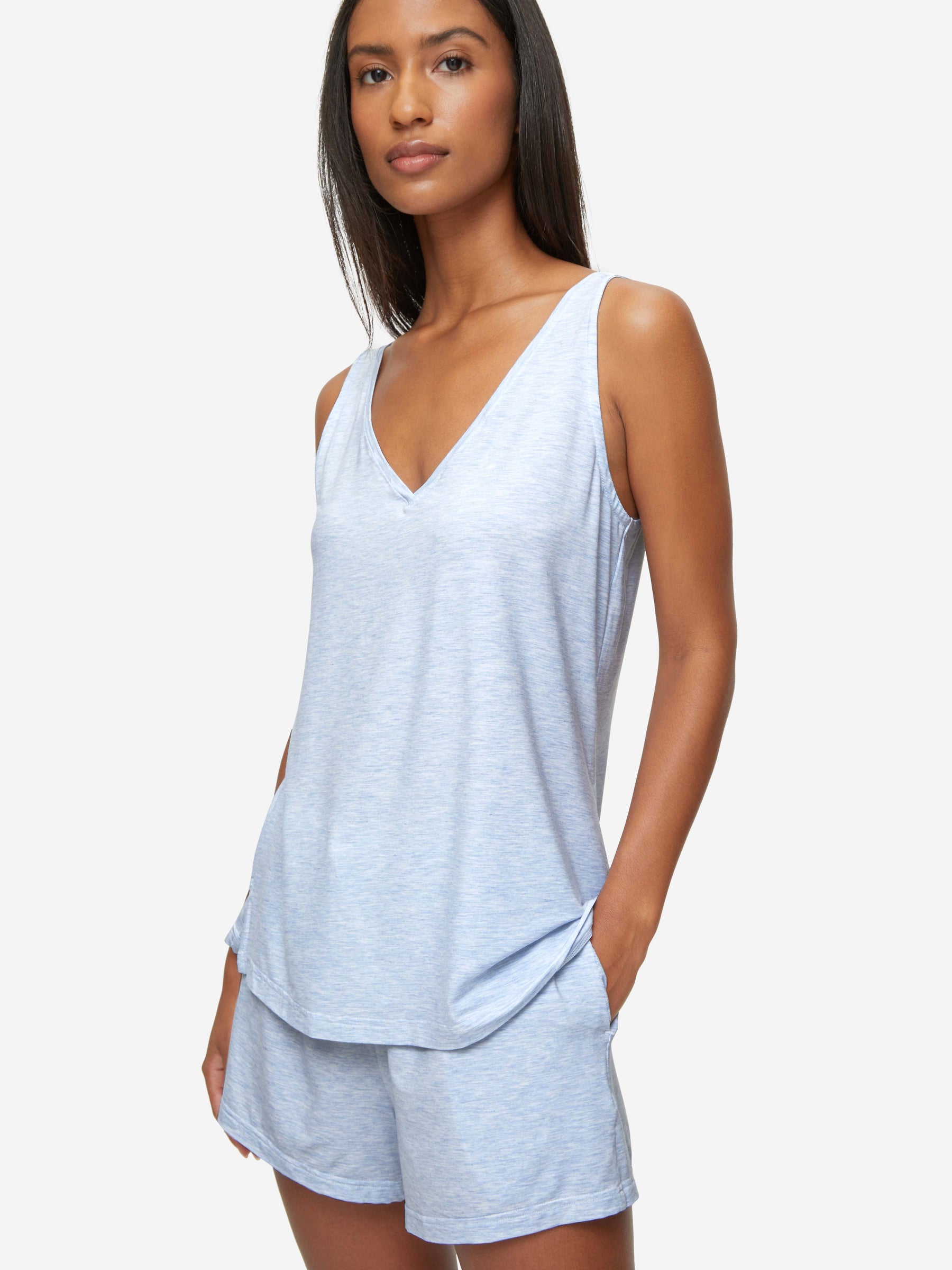 Women's Short Cami Pyjamas Ethan Micro Modal Stretch Blue Heather