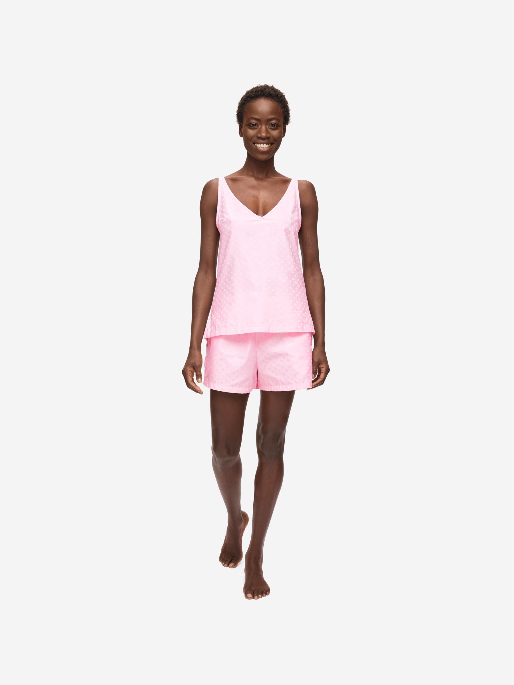 Women's Short Cami Pyjamas Kate 7 Cotton Jacquard Pink