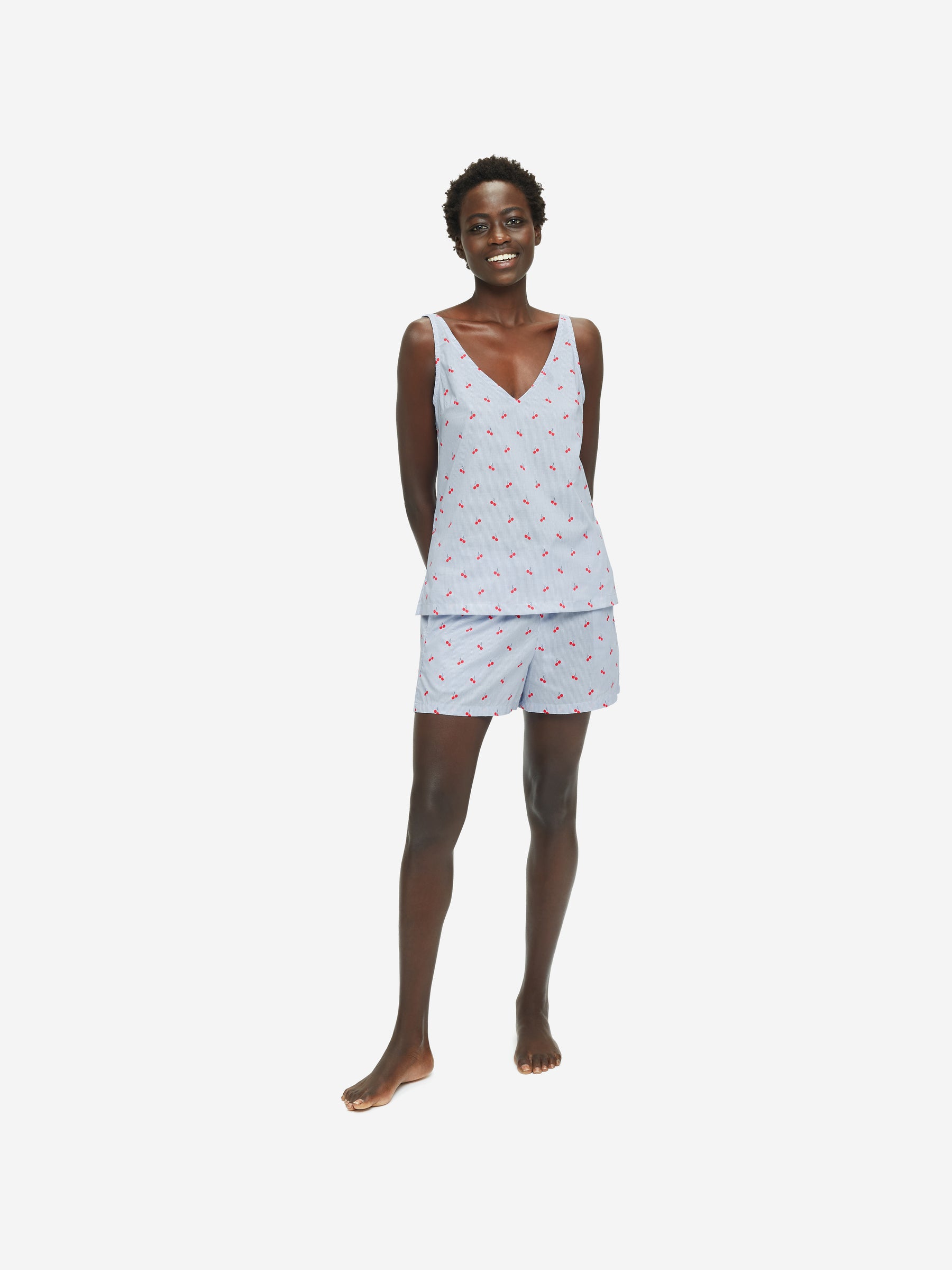 Women's Short Cami Pyjamas Nelson 84 Cotton Batiste Blue
