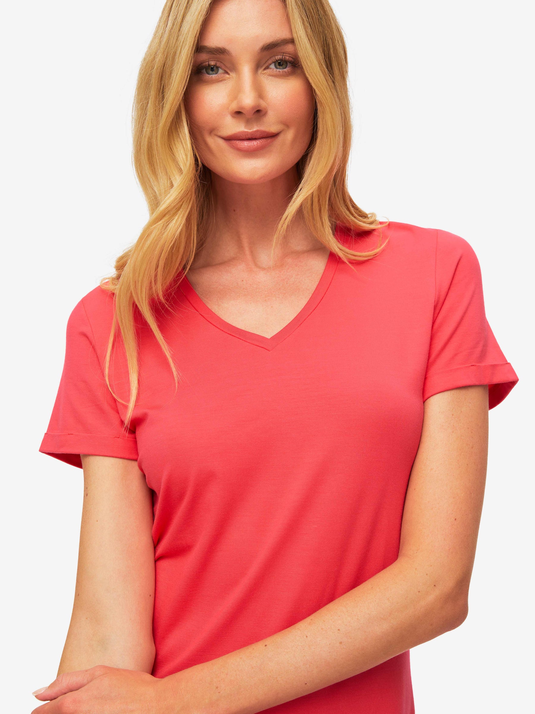 Women's V-Neck Sleep T-Shirt Lara Micro Modal Stretch Watermelon Pink