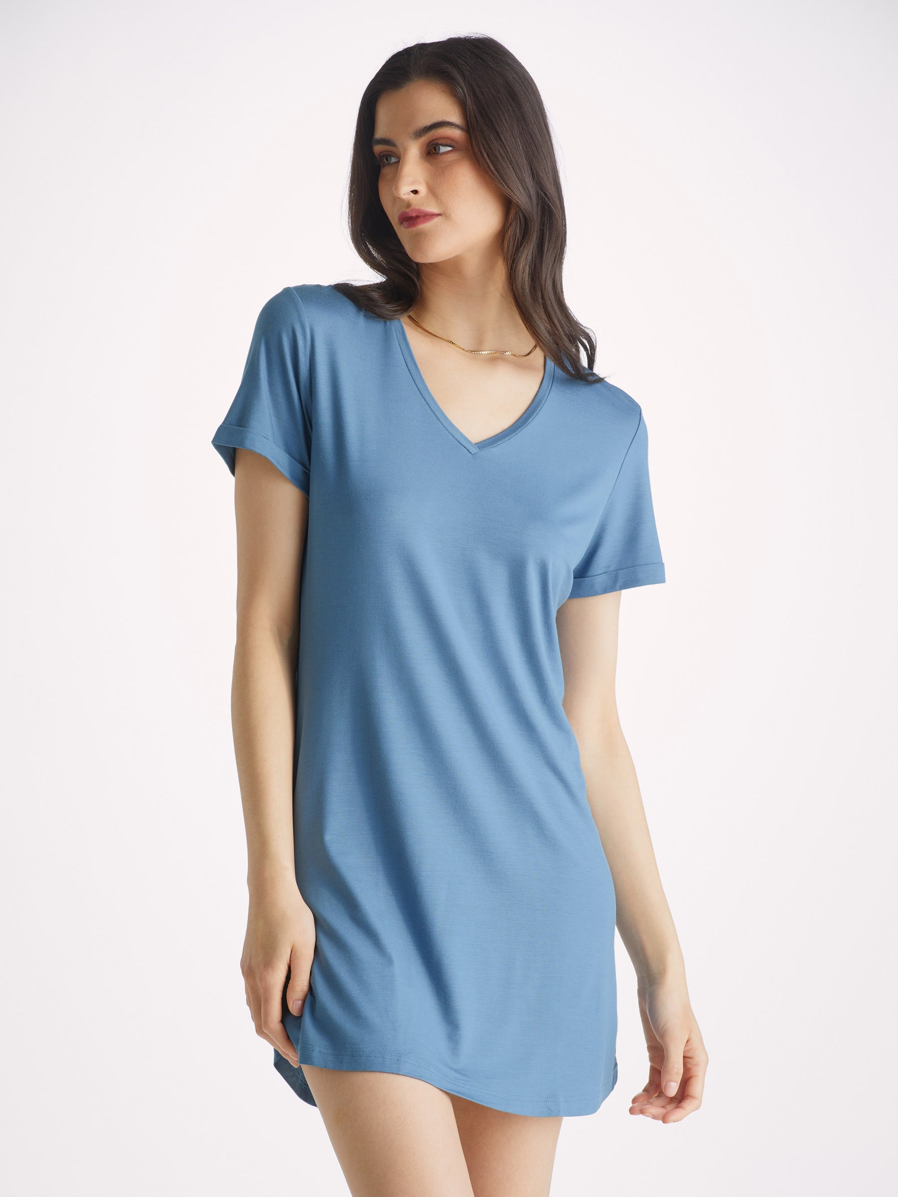 Women's V-Neck Sleep T-Shirt Lara Micro Modal Stretch Denim