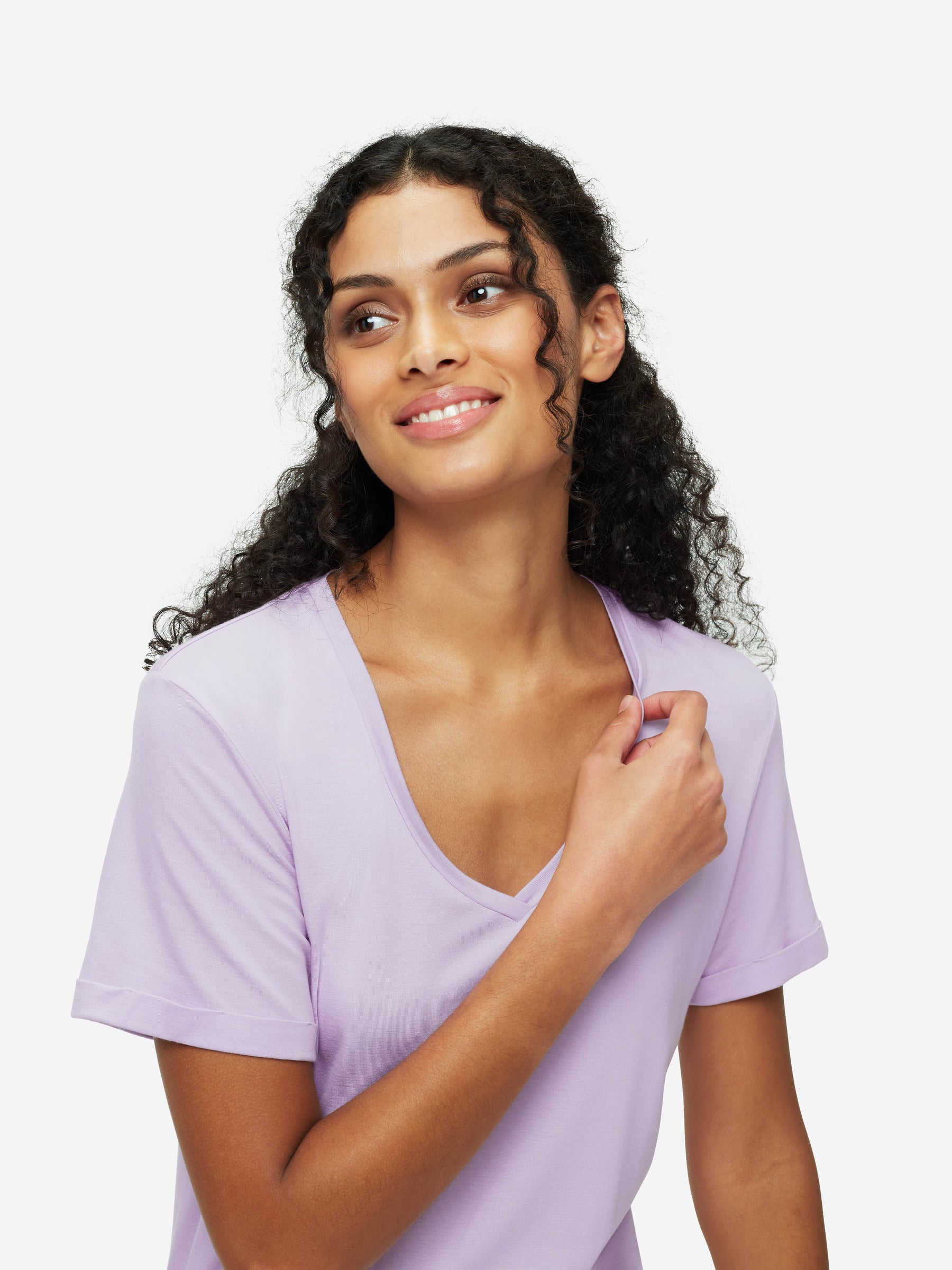 Women's V-Neck Sleep T-Shirt Lara Micro Modal Stretch Lilac
