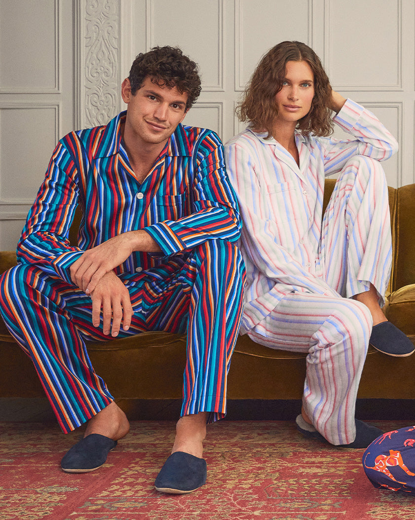 Luxury Men's Cotton Striped Pyjamas | Luxury Women's Brushed Cotton Pyjama Set