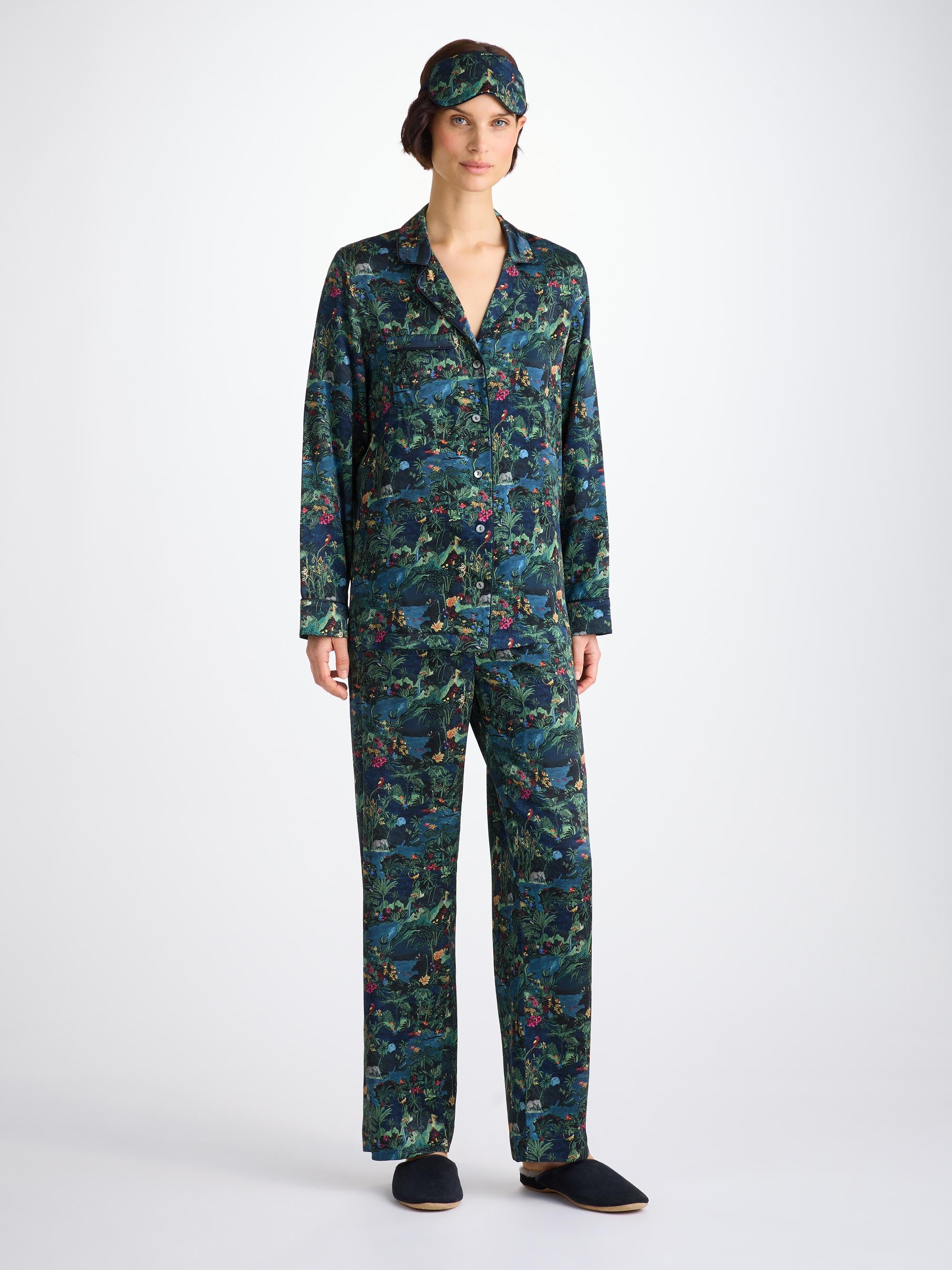 Eye Mask Silk Satin Multi Midnight Jungle Print
