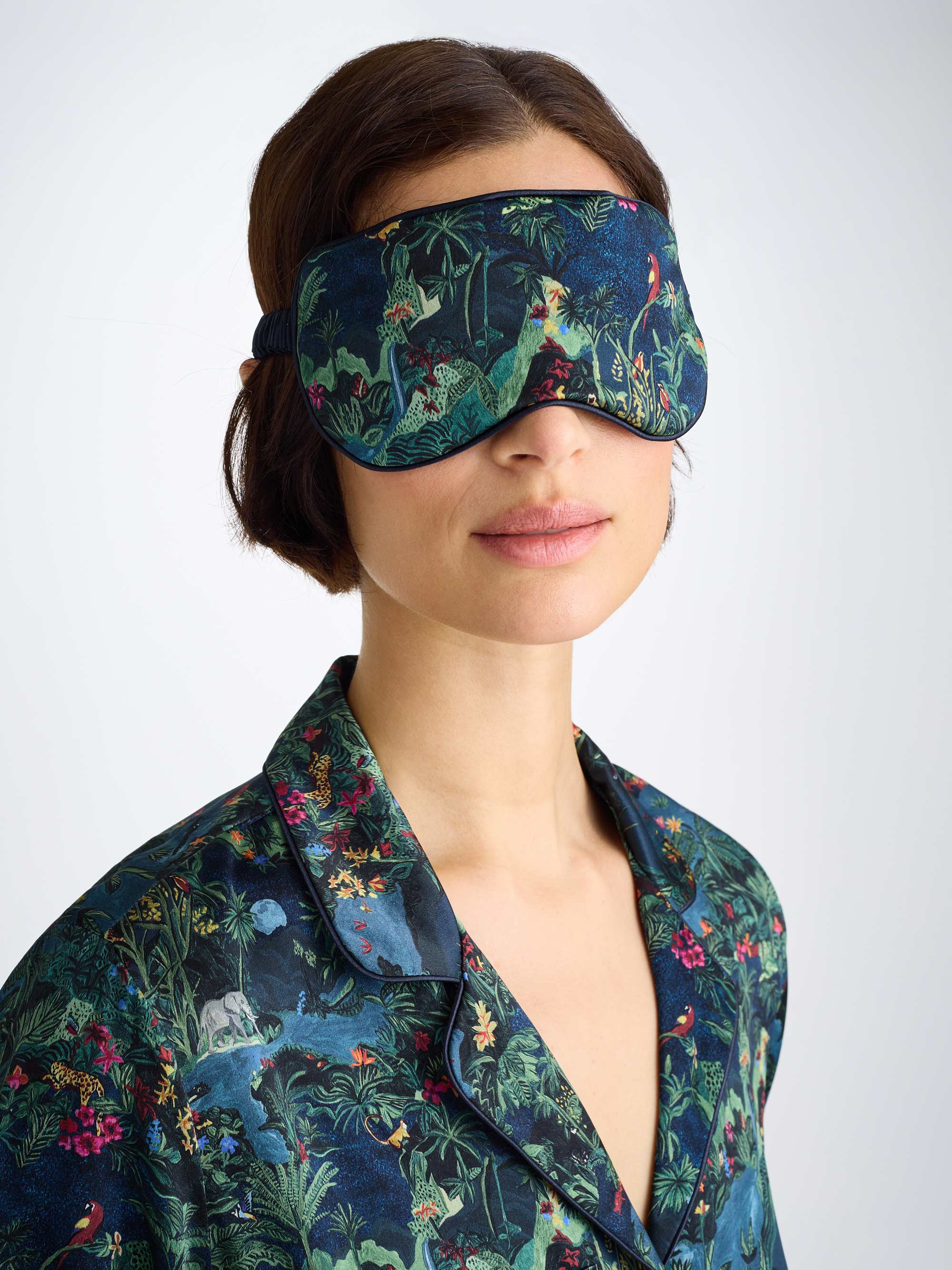 Eye Mask Silk Satin Multi Midnight Jungle Print