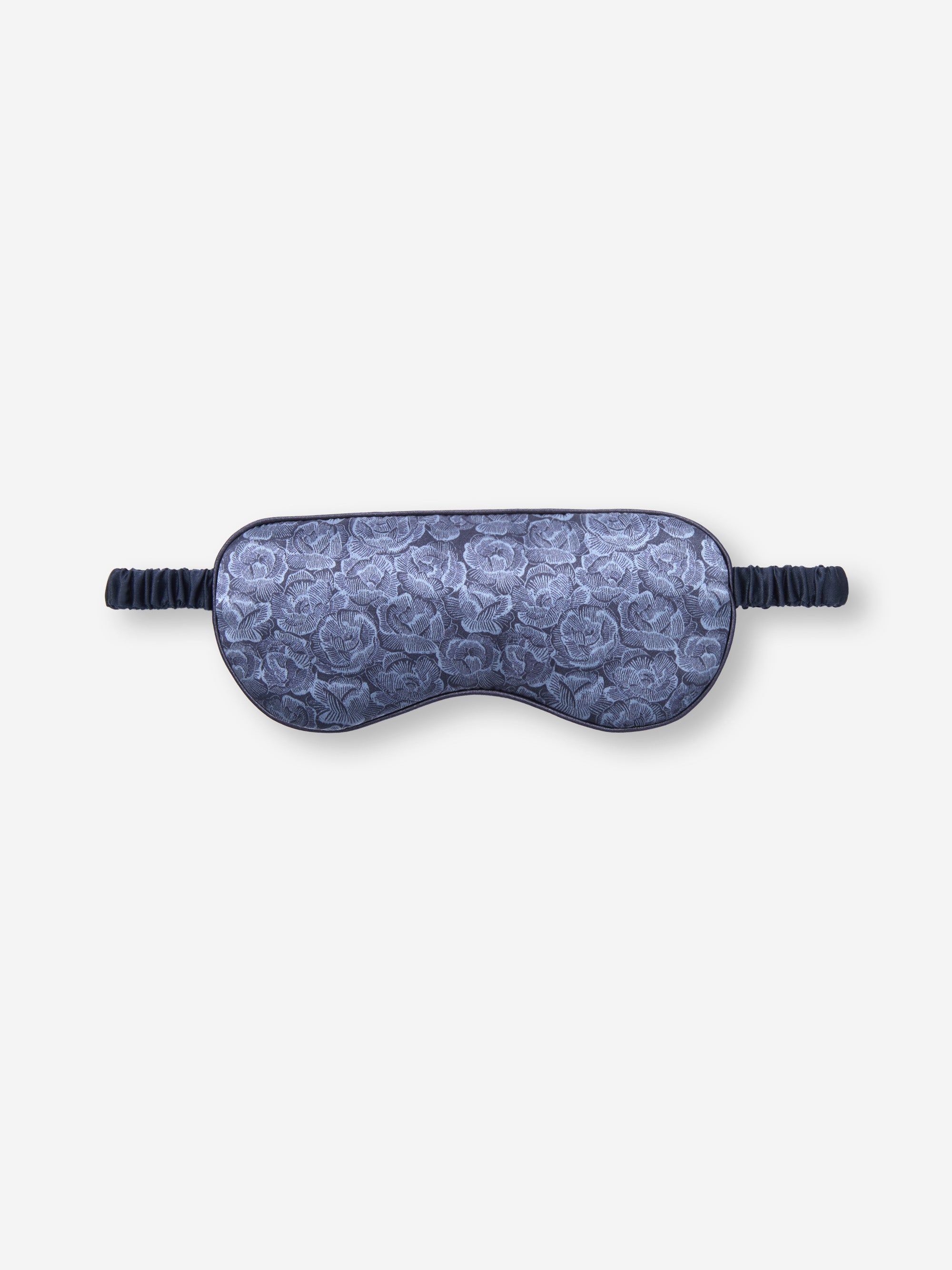 Silk Eye Mask Navy Blue Rose Print