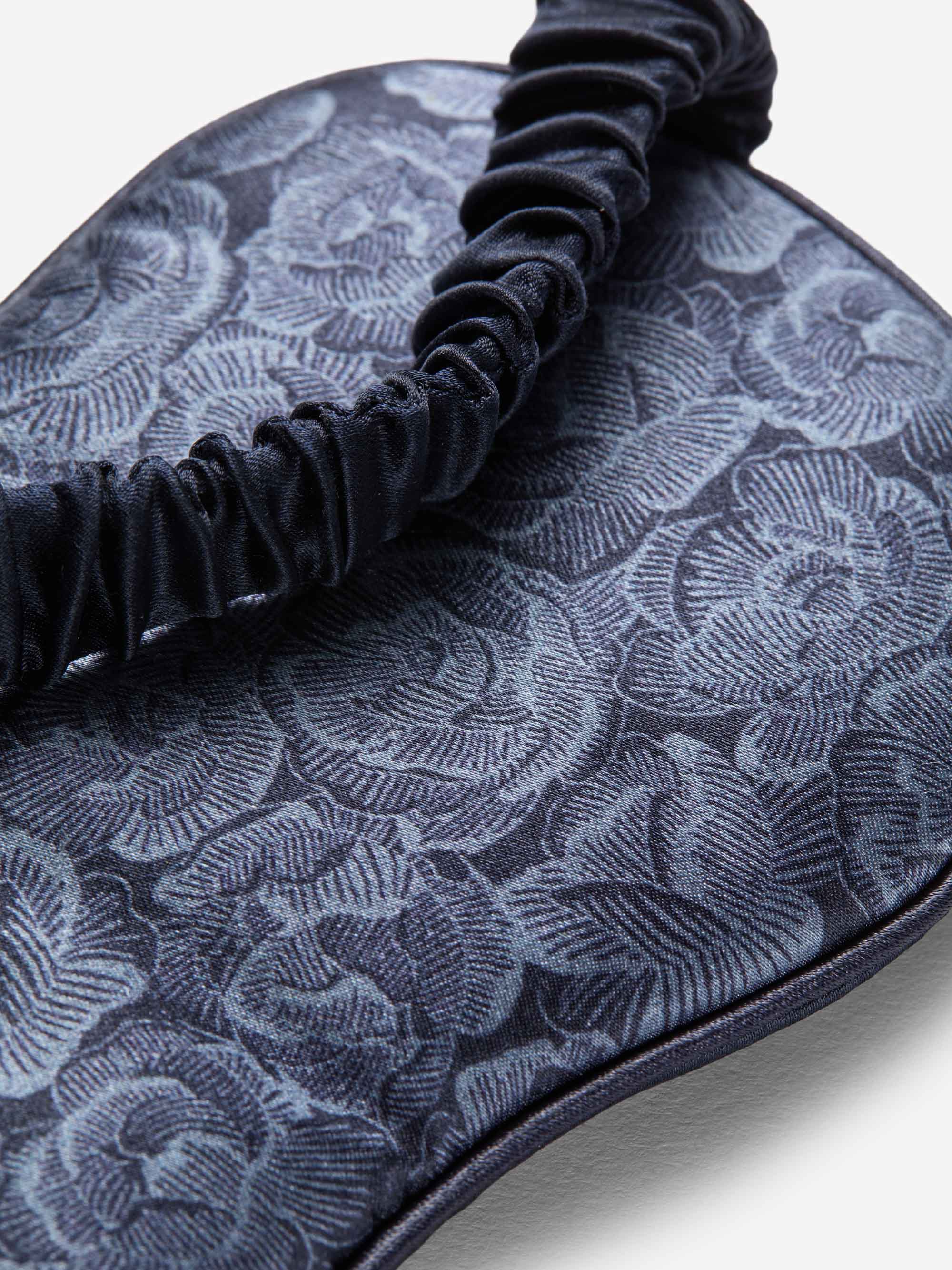 Silk Eye Mask Navy Blue Rose Print