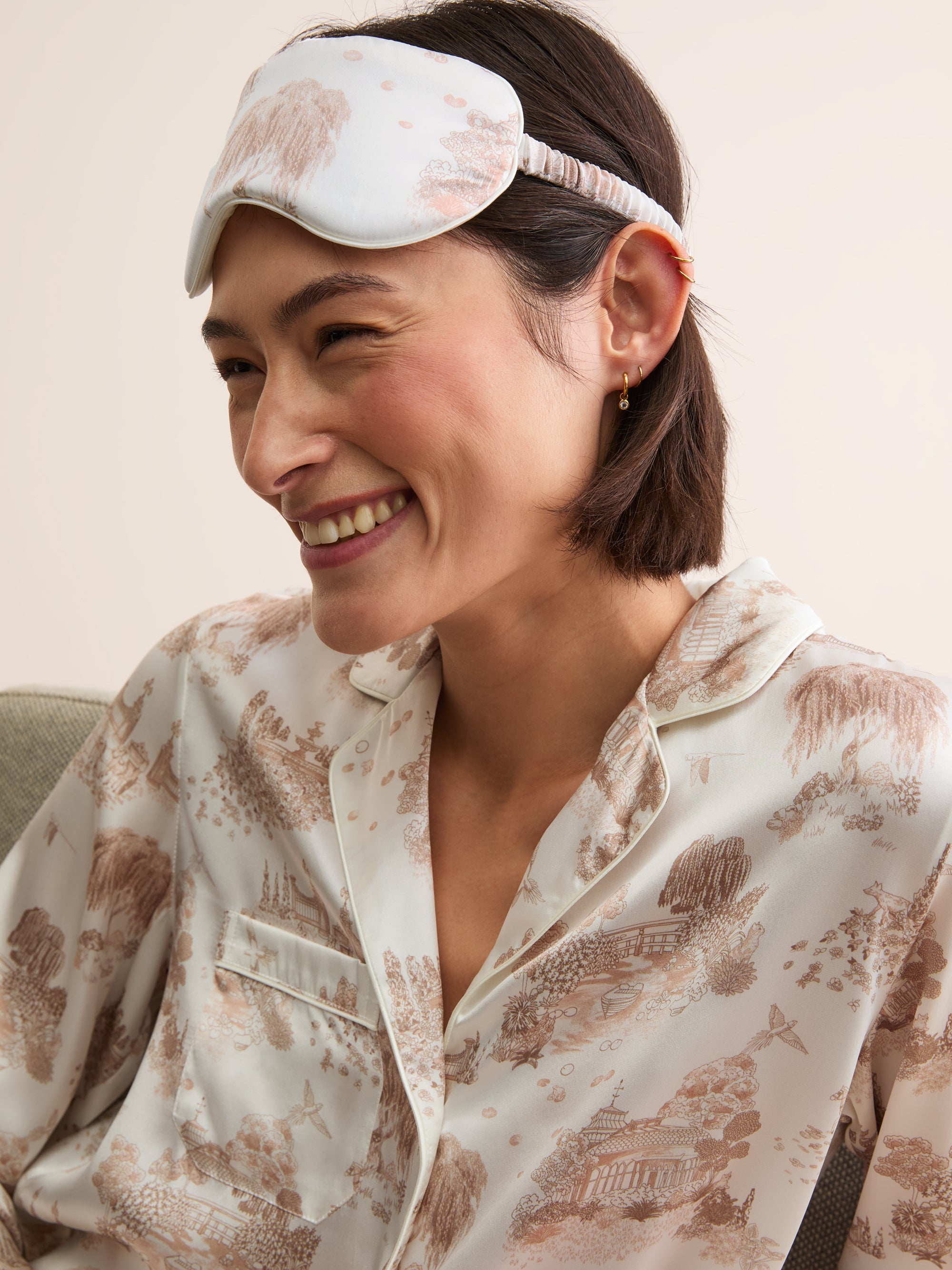 Silk Eye Mask London Toile Ivory
