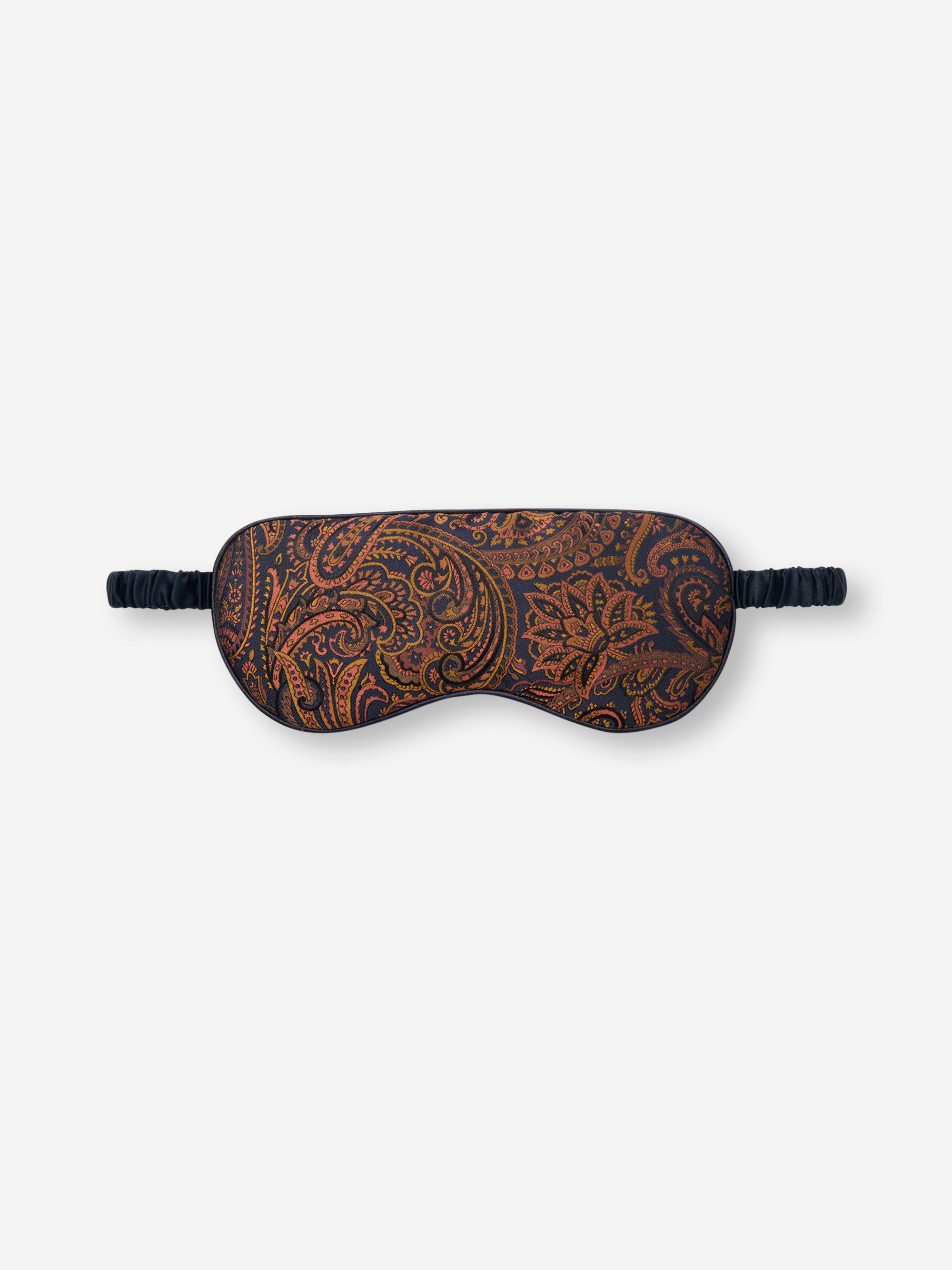 Silk Eye Mask Jacquard Navy Blue & Antique Gold Paisley Weave