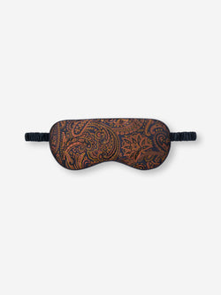 Silk Eye Mask Jacquard Navy Blue & Antique Gold Paisley Weave