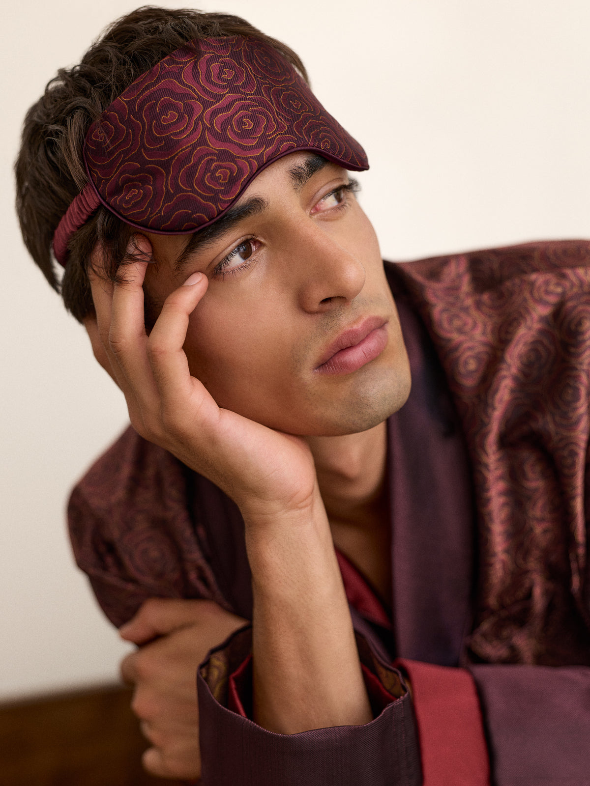 Verona Silk Jacquard Eye Mask Red Rose