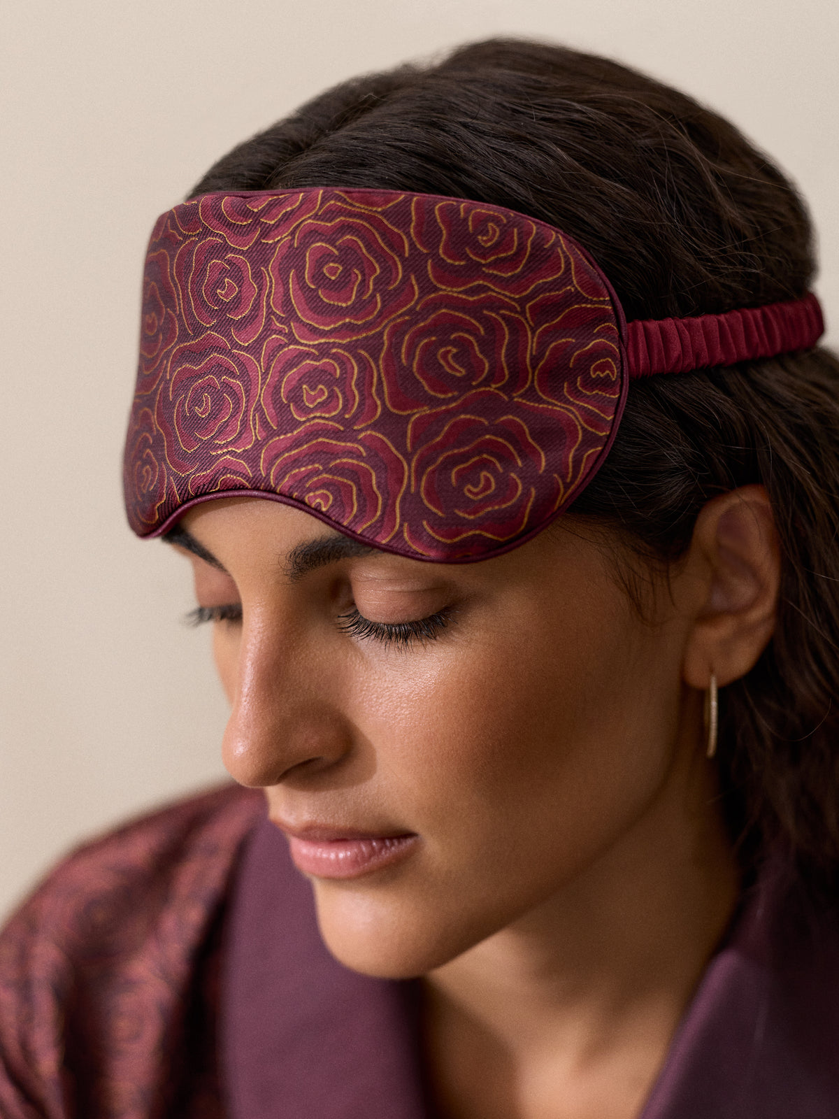 Verona Silk Jacquard Eye Mask Red Rose
