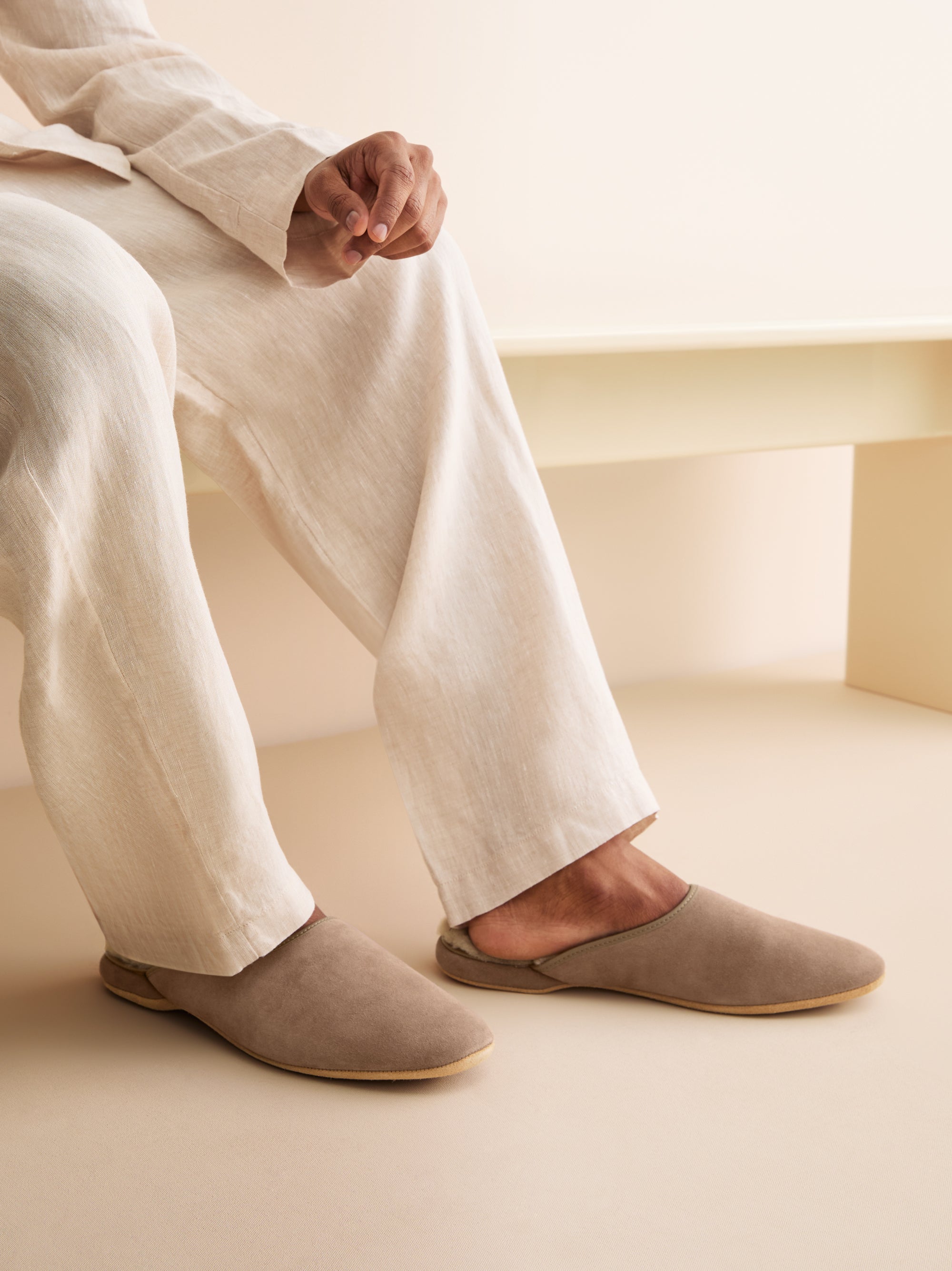 Men's Mule Slippers Douglas Suede Sheepskin Beige