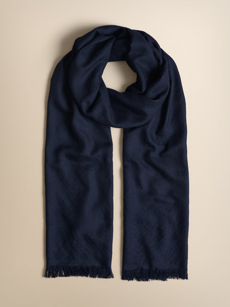Remy Ultra-Fine Cashmere Jacquard Pashmina Navy Blue | Derek Rose