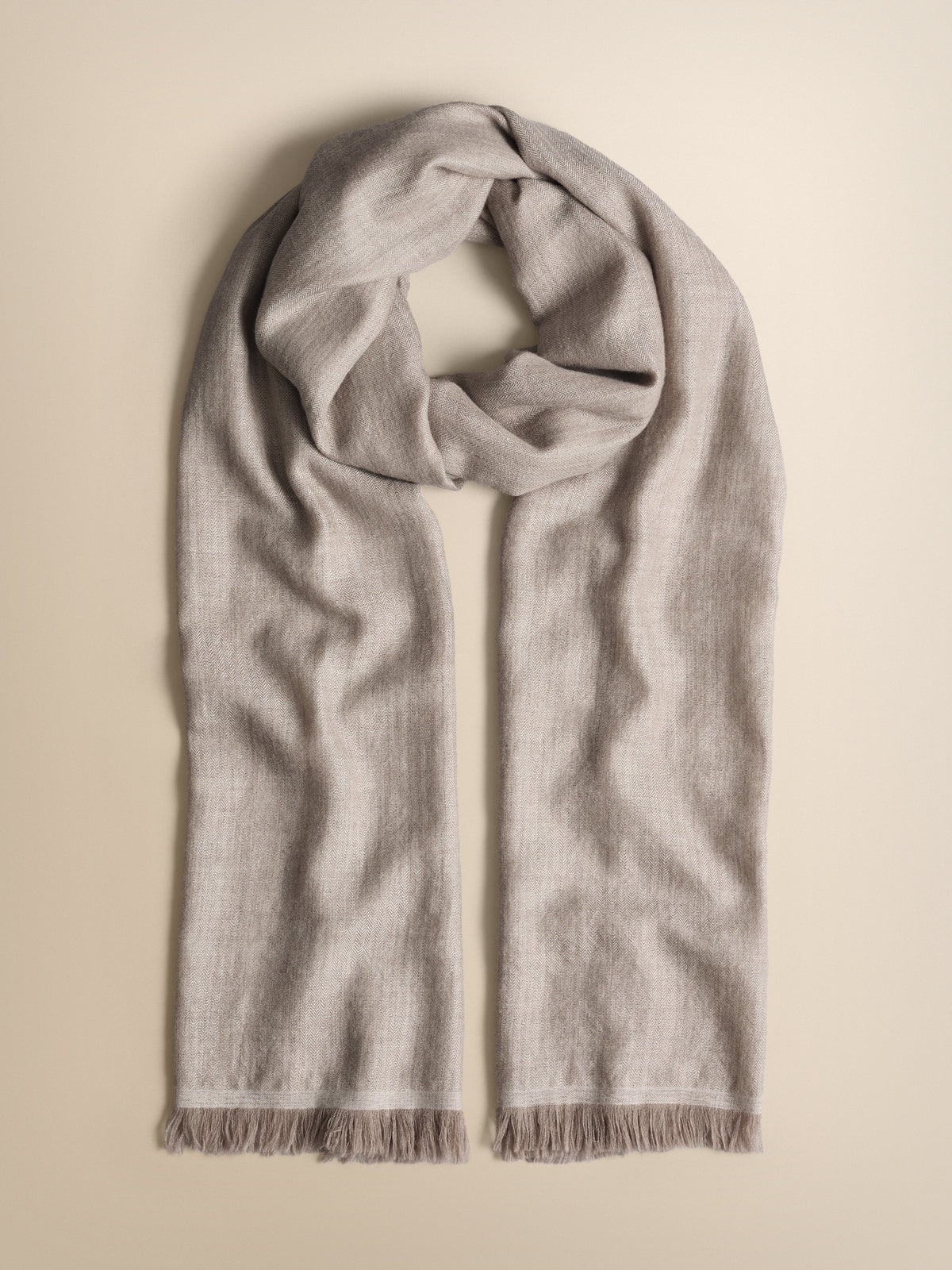Suri Cashmere Pashmina Scarf Beige Herringbone